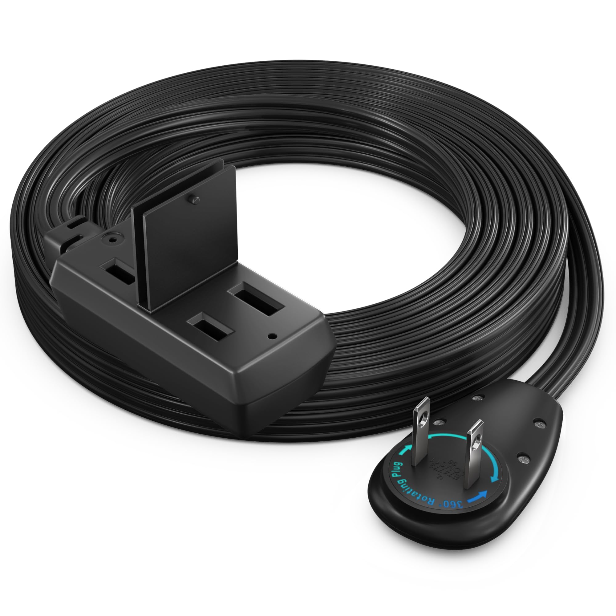 Maximm Cable 12Ft 360 Rotating Flat Plug Extension Cord/Wire, 16 Awg Multi 3 Outlet Extension Wire, 2 Prong With Safety Cover  