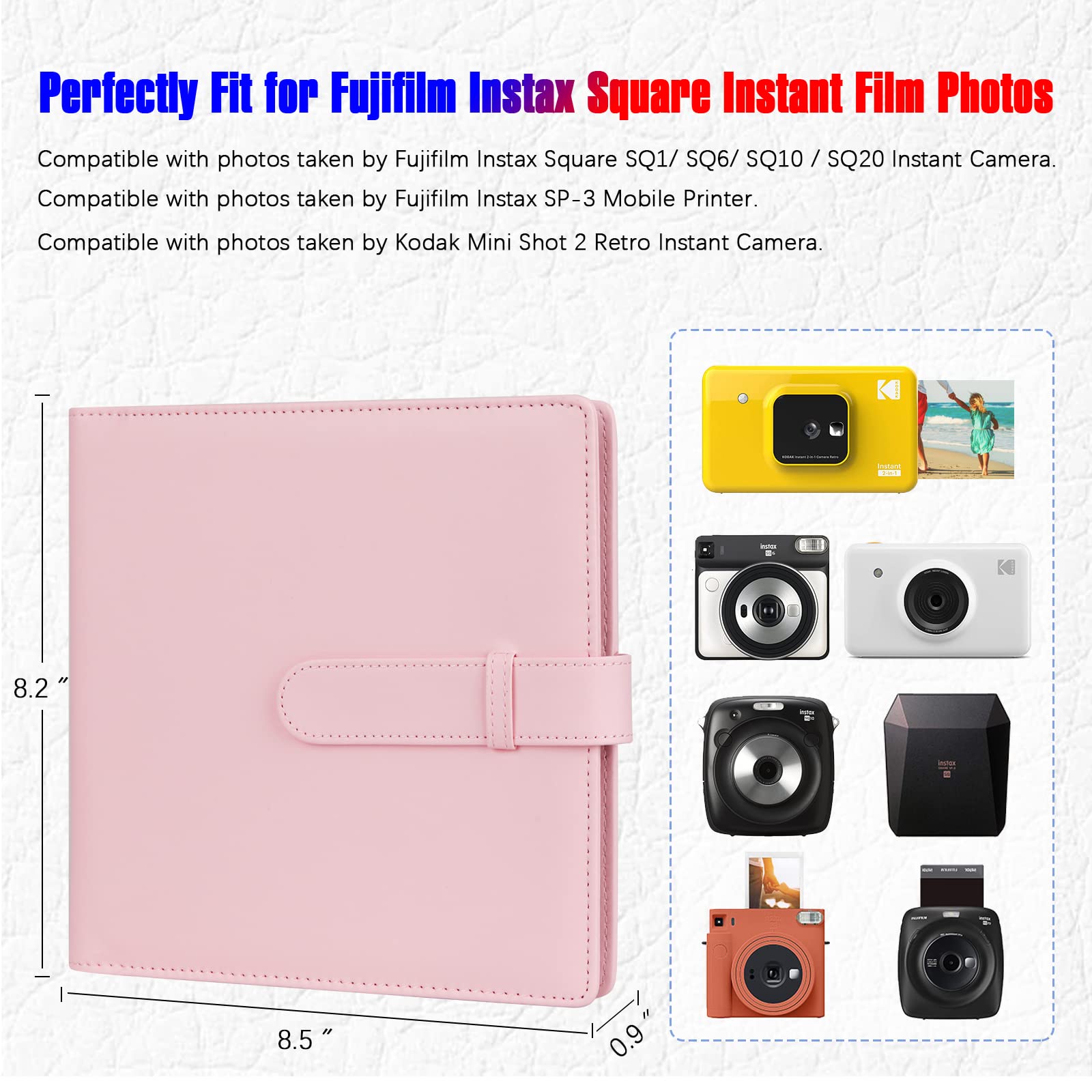 288 Pockets Photo Album For Fujifilm Instax Square Sq1 Sq6 Sq10 Sq20 Instant Camera, Extra Large Picture Albums For Fujifilm Instax Square Instant Film (Pink)