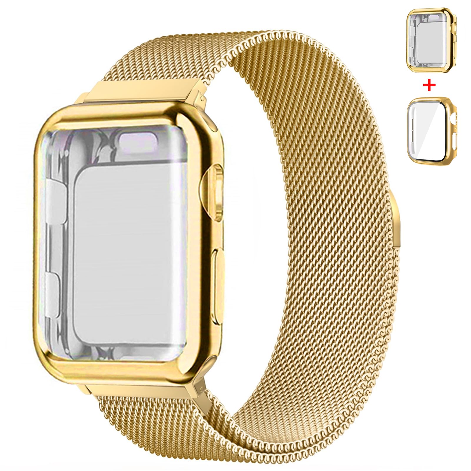 Magnetic Band And Case For Apple Watch Band 40Mm 41Mm 38Mm 44Mm 45Mm 46Mm 42Mm Women/Men,Stainless Steel Milanese Loop Bracelet