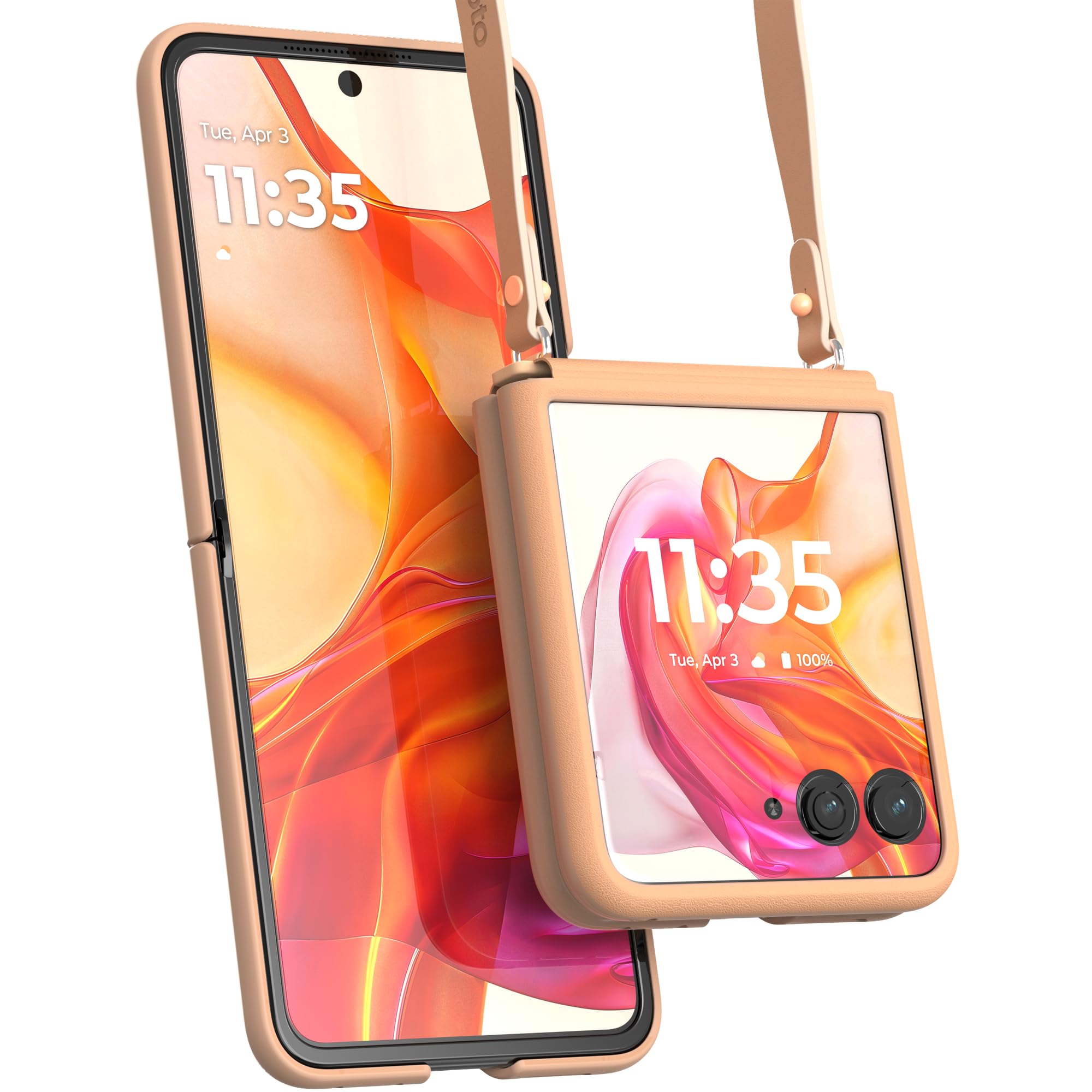 Motorola Razr+ (Plus) 2024/2025 Peach Fuzz Adjustable Cross Body Case - Premium Lanyard Hinge Strap Cover for Stylish Carrying C