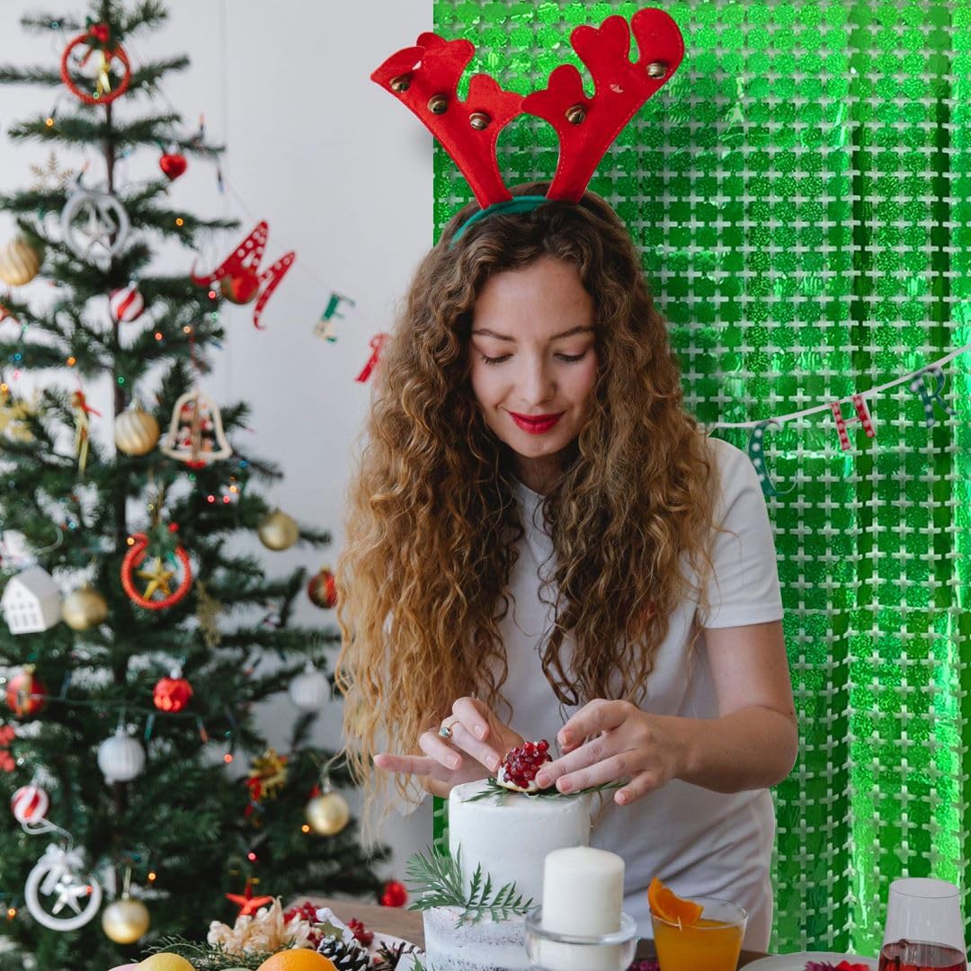 Square Tinsel Curtain Party Backdrop   5Pcs Glitter Foil Fringe Curtain Party Decor Green Photo Booth Backdrop Streamers For Hal