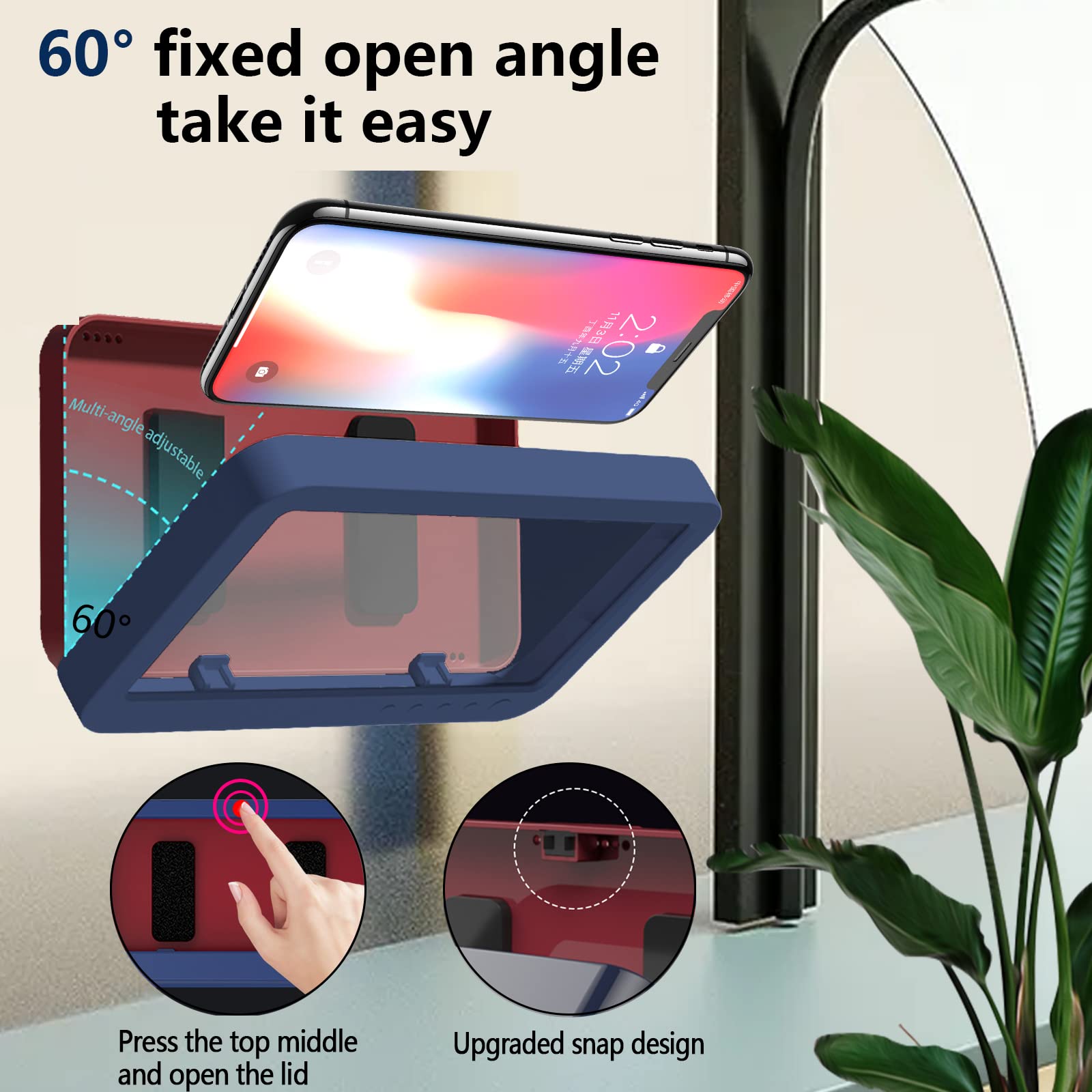 Phone Shower Holder Waterproof Box, 360 Rotating Wall Mount Shower Phone Case Anti-Fog Hd High Sensitivity Touch Screen For Show