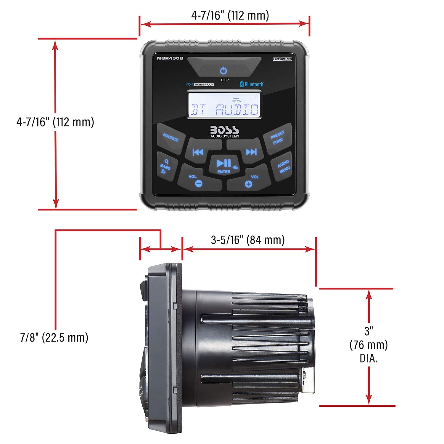 Boss Audio Systems Mgr450B Marine Gauge Receiver   Bluetooth, Digital Media Mp3 Player, No Cd Player, Usb Port, Am/Fm Radio, Noa