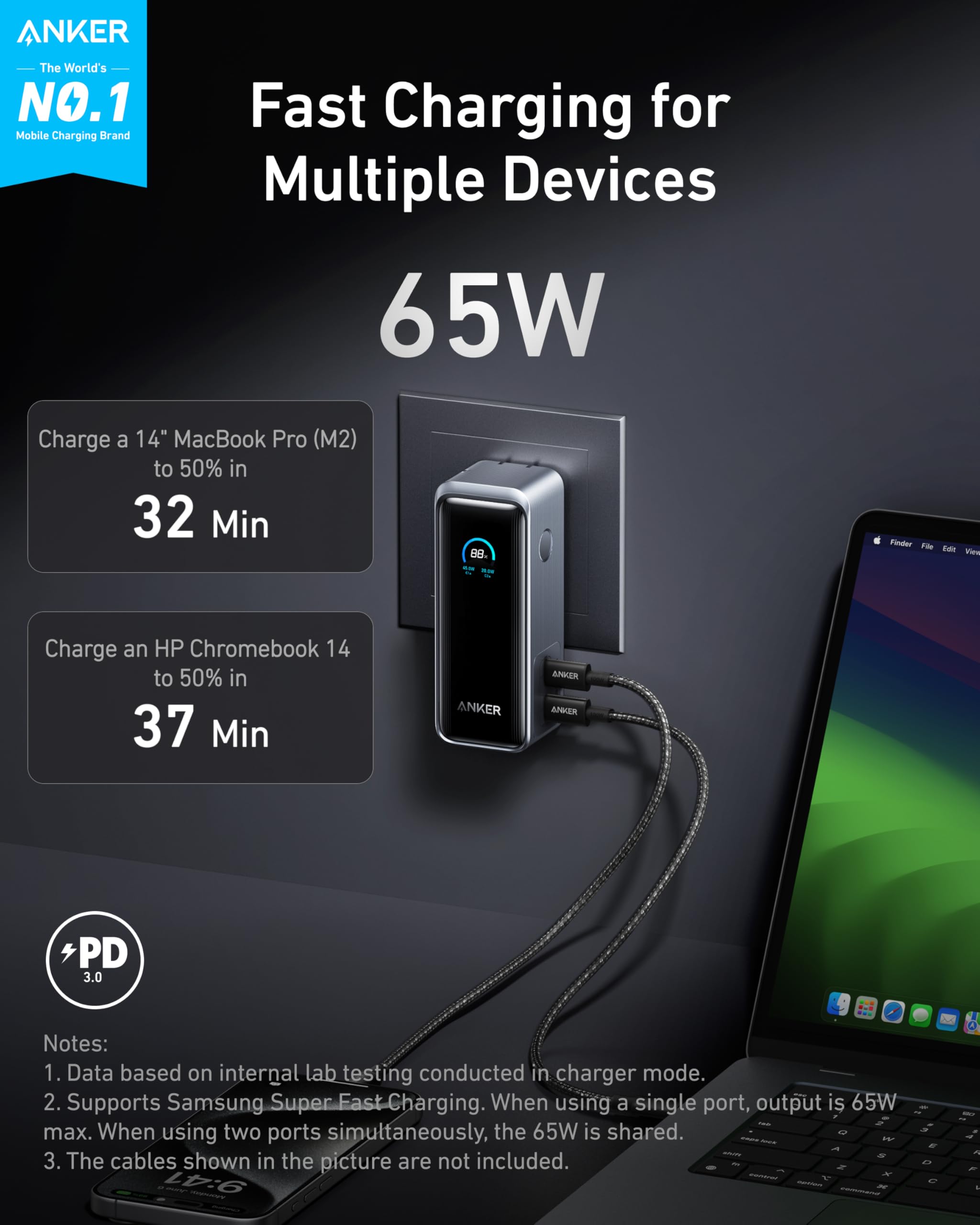Anker Prime Power Bank, 9,600Mah Battery Pack With 65W Output, Built In Ac Plug, Supports Pd 3.0 And Pps, 30W Fast Recharging, S