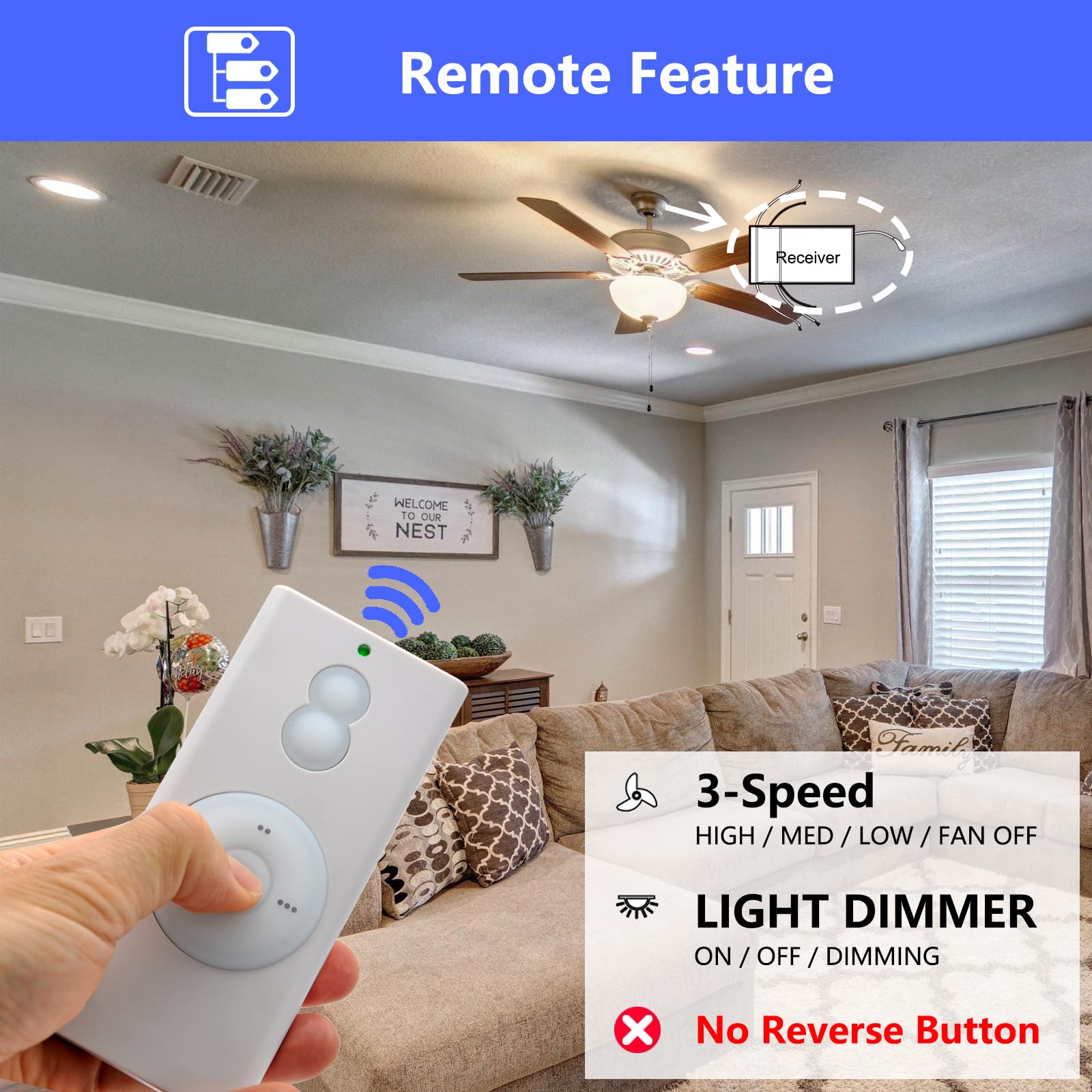 Rcs213 A Ceiling Fan Remote Control Kit Replacement For Hand Held Remote Control System Rcs223, W/ Rcs213 A Remote & Receiver, F