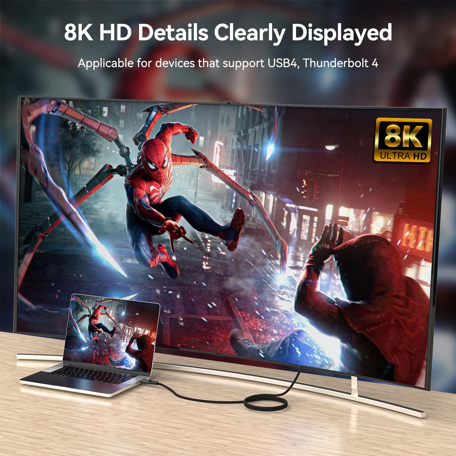 [40Gbps Data Sync] Compatible With Thunderbolt 4 Cable 10 Ft Support 100W Fast Charing And 8K/4K Display For Thunderbolt 3/Usb4