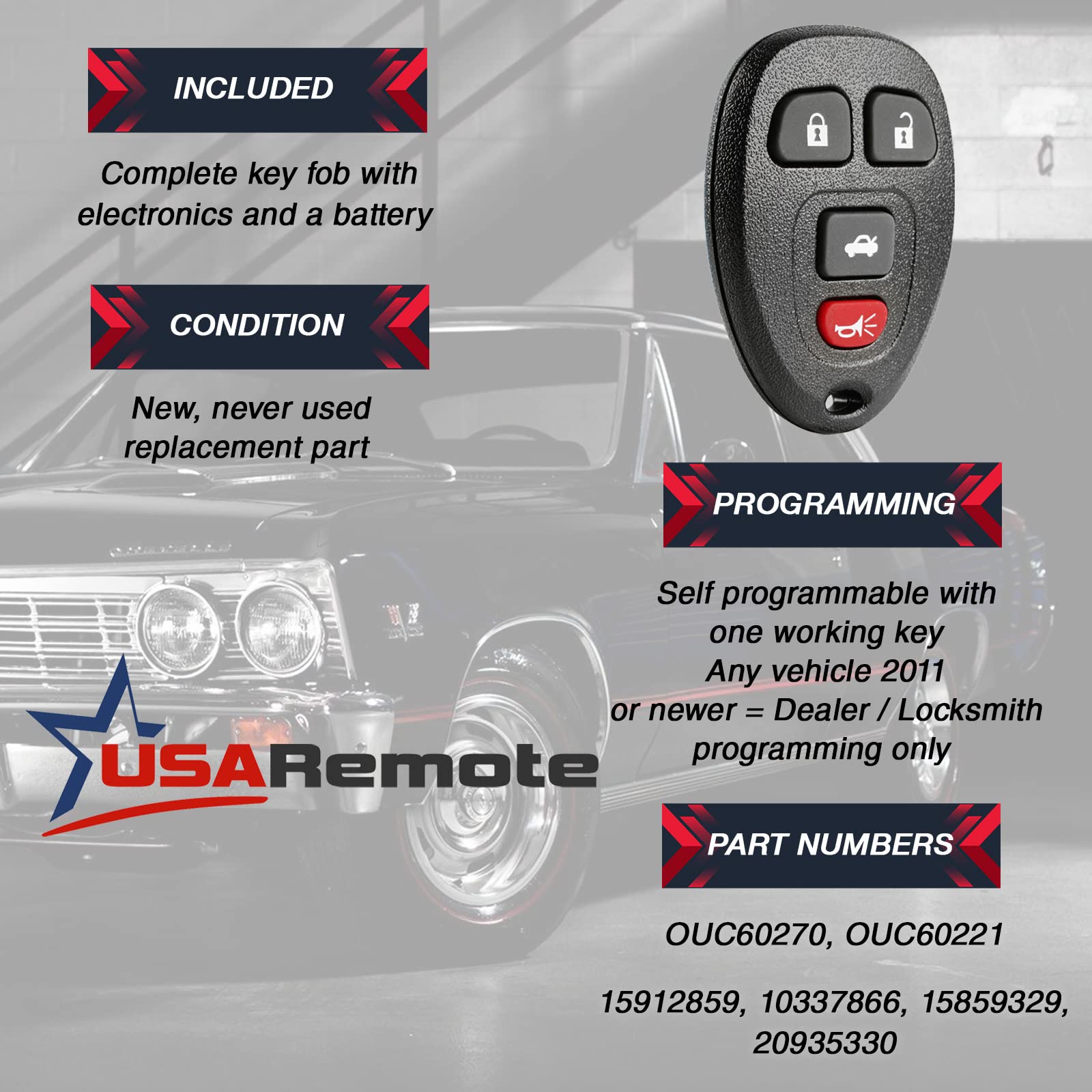 Keyless Entry Remote Ignition Key Fits Buick Lucerne / Chevy Impala Monte Carlo / Cadillac Dts (Ouc60270, Ouc60221)