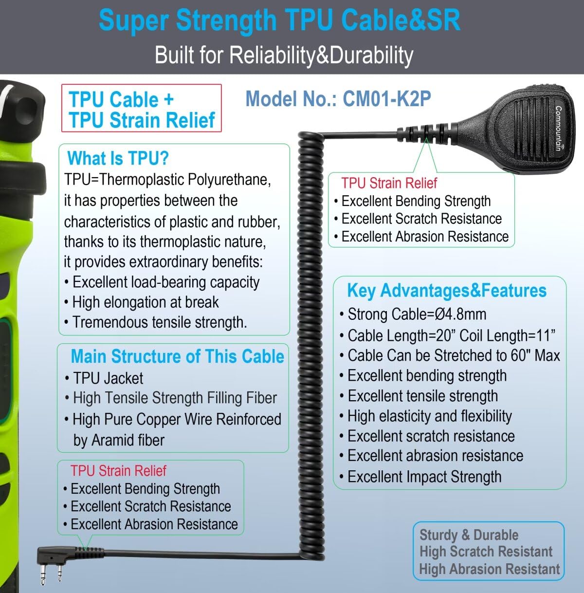 Commountain Speaker Mic For Kenwood Radios Walkie Talkies Nx 1300 Nx 1200 Nx 3220 Tk 3402 Nx P1300 & Baofeng Bf F8Hp Uv 5R Uv 82Hp Uv 82 Uv 82C Btech Retevis Radioddity Tyt Radios, Microphone 2 Pack