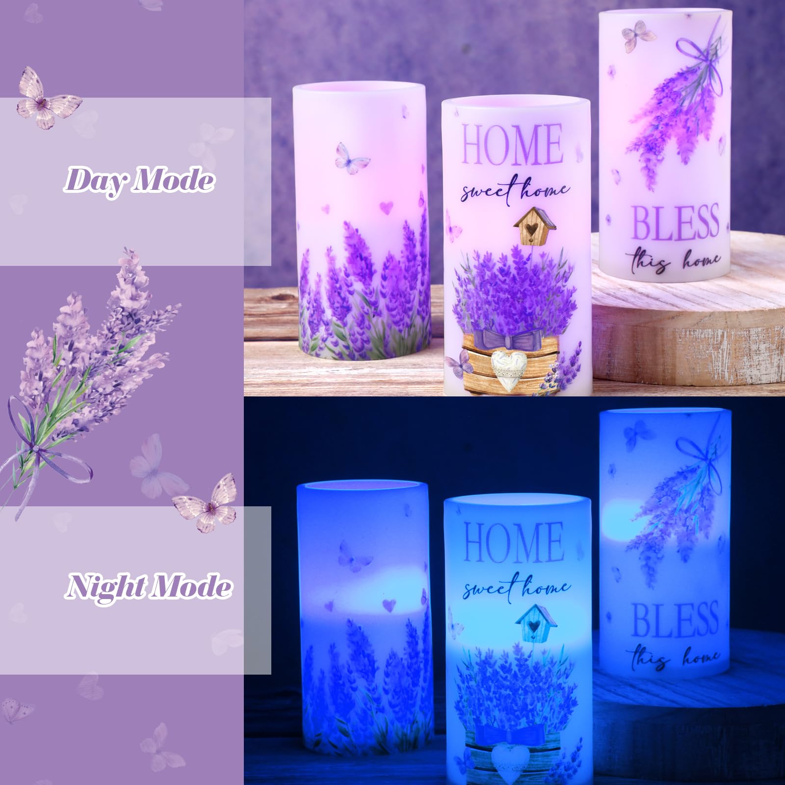 Threlaco 3 Pcs Purple Lavender Flameless Candles With Remote Color Changing Battery Operated Led Pillar Bless This Home Candles