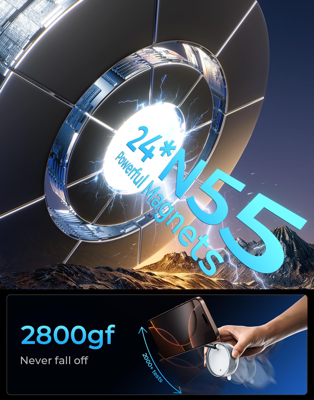 Vacuum Magnetic Phone Holder Stand [89+Lbs Strongest Suction & 24*N55 Ultra Magnetic] 360 Adjustable Car Phone Mount For Magsafe