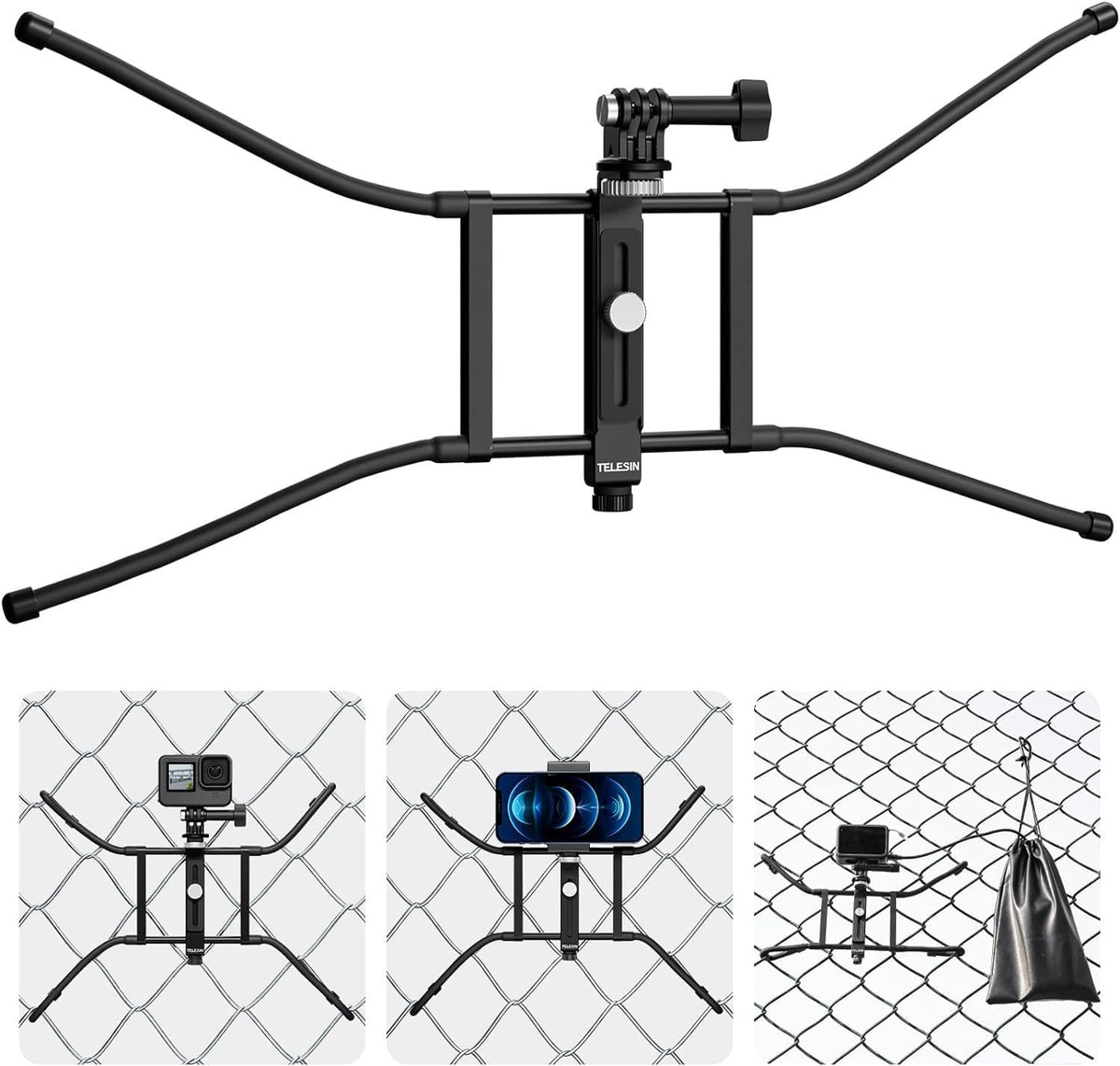 Telesin Camera Fence Phone Mount Mevo Start Game Changer Chain Link Video Recording Accessories, Backstop Lynkspyder Clamp Clip Holder Attachment For Gopro Insta360 Iphone Baseball Softball Tennis