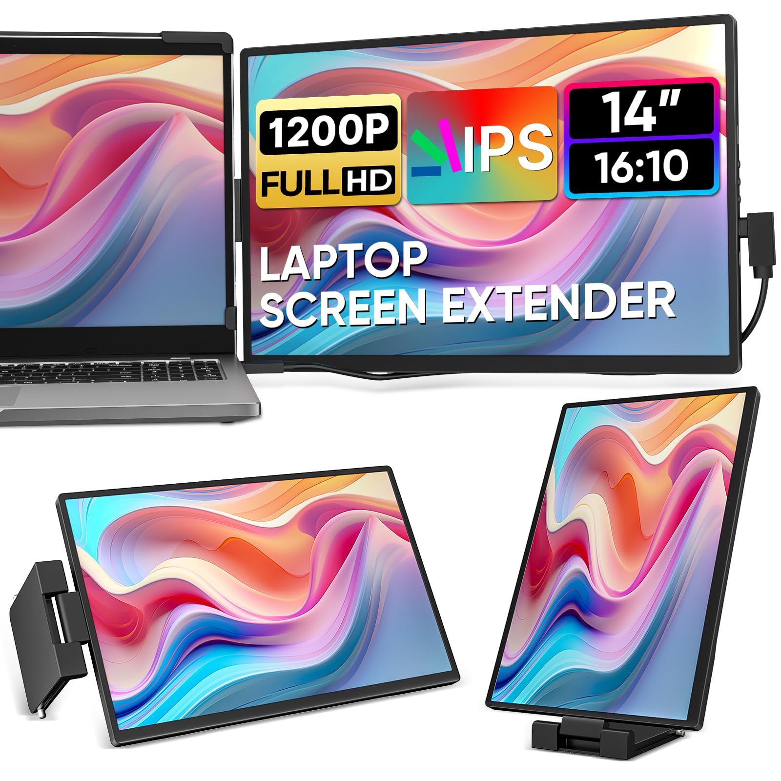 Dopesplay Laptop Screen Extender, 14'' Fhd 1200P Ips External Portable Monitor For Laptop, Plug & Play Dual Screen Monitor For 1