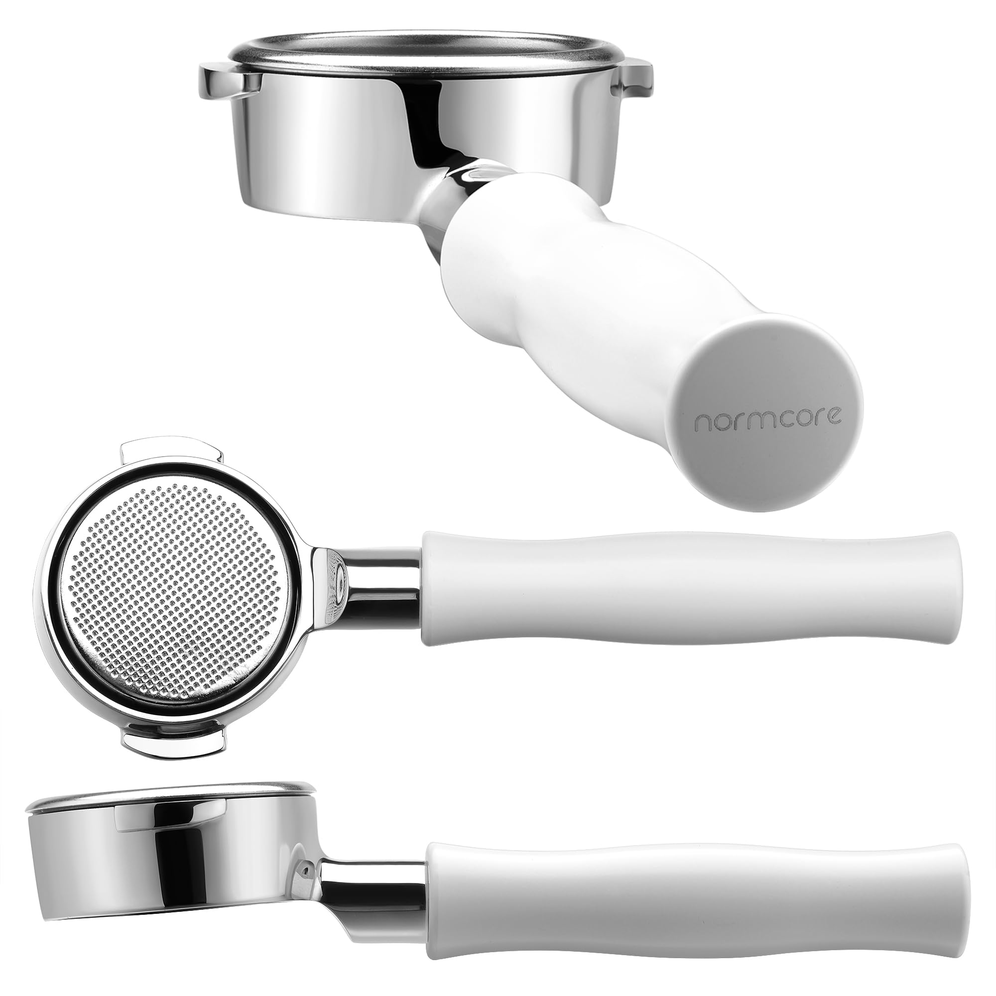 Normcore 58Mm Bottomless Portafilter   Bottomless Naked Portafilter   Non Stick Coating White   Compatible With E61 Groupheads,