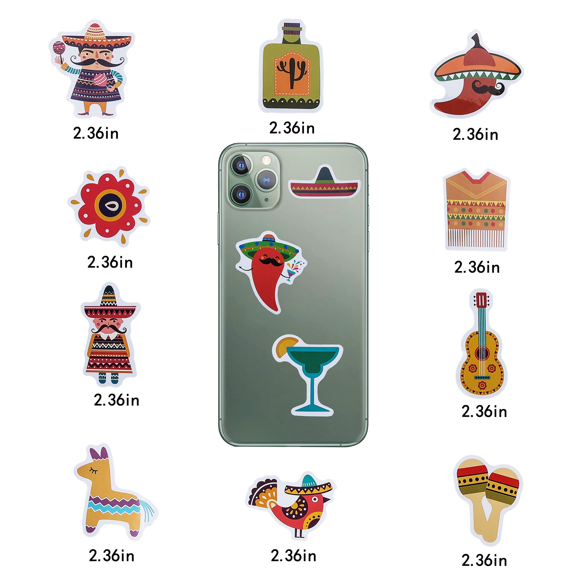 100 Pack Mexican Fiesta Stickers, Mexican Taco Cinco De Mayo Party Favors, Party Decorations