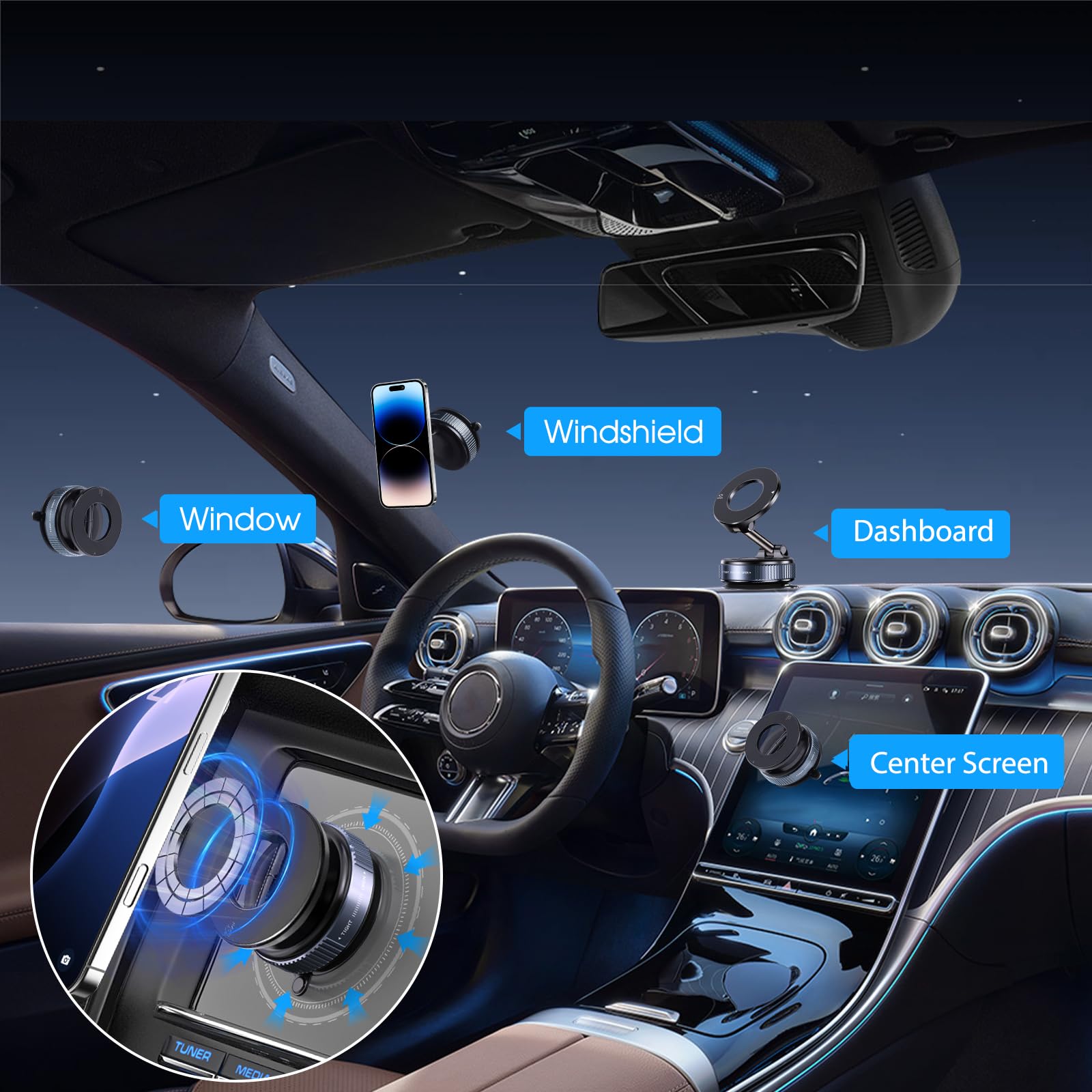 Jikasho Vacuum Magnetic Suction Phone Holder, Foldable And Retractable Hands-Free Suction Cup Phone Mount For Car/Gym/Mirror/Smo