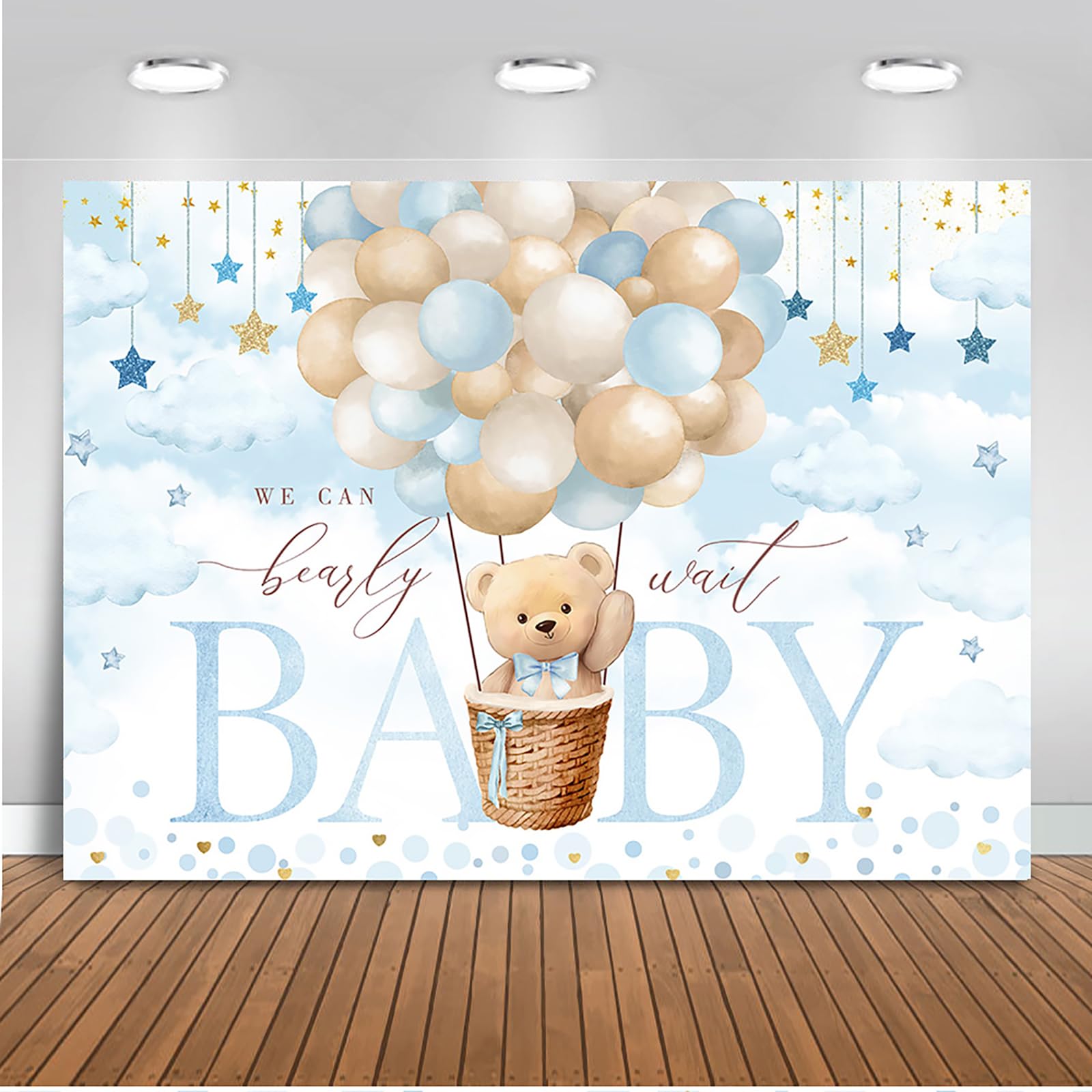 Mocsicka We Can Bearly Wait Backdrop Blue Hot Balloon Bearly Wait Baby Shower Party Decorations Backgrpund Blue Cloud Bear Boy B