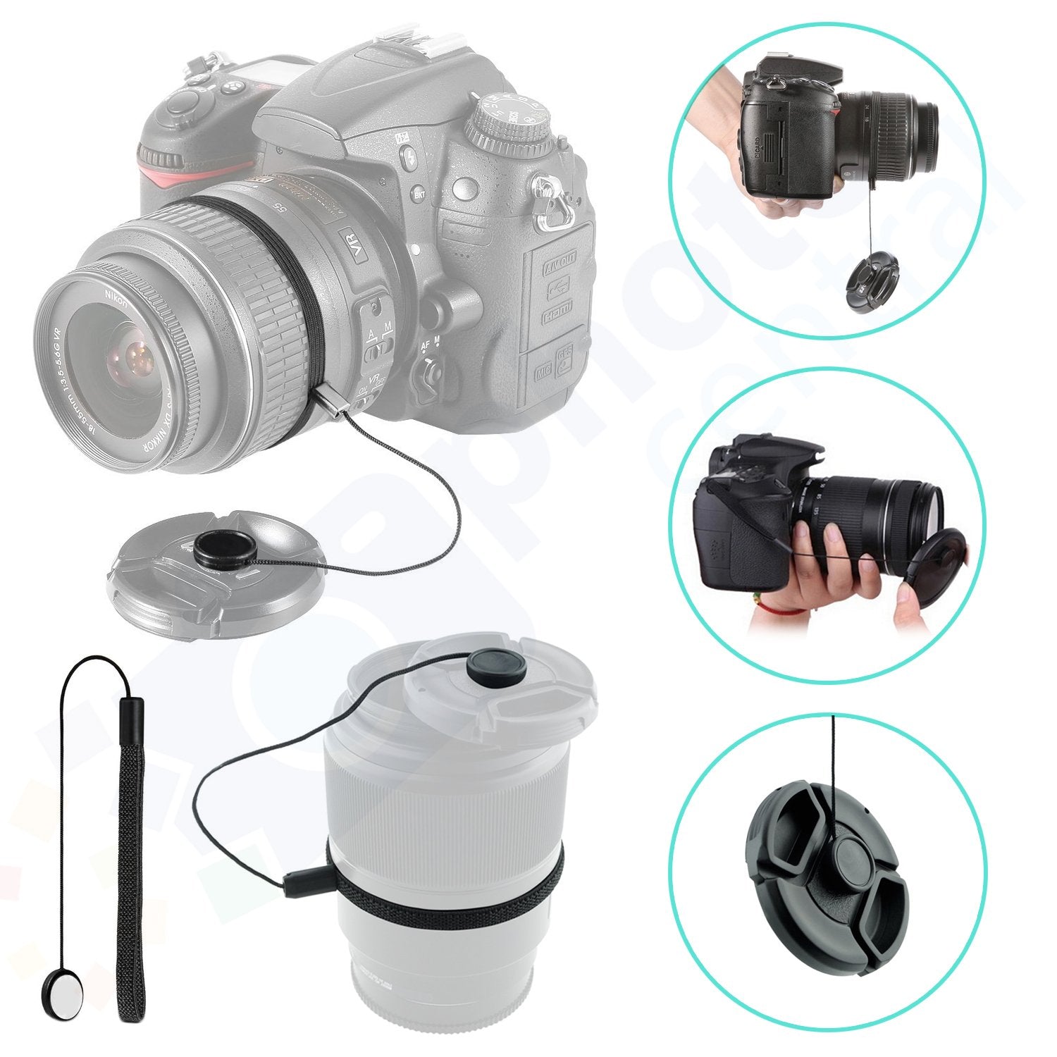 Front Center Pinch Lens Cap Cover Protector + Cap Keeper + Cleaning Cloth For Quantaray 28 90Mm F/3.5 5.6 Lens