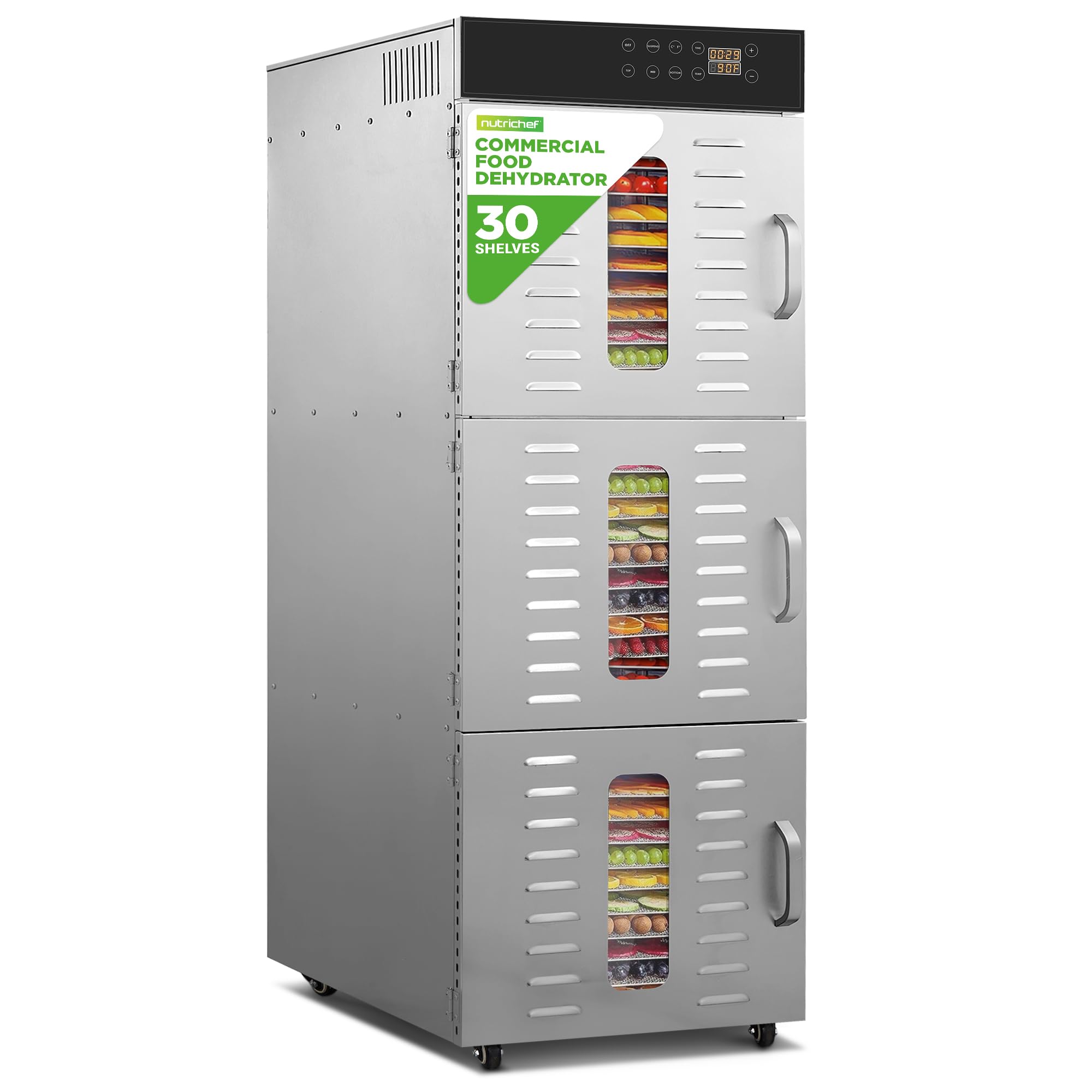 NutriChef 30 Layer & 3 Chamber Commercial Food Dehydrator Machine - Stainless Steel Trays, Digital Timer and Temperature Control