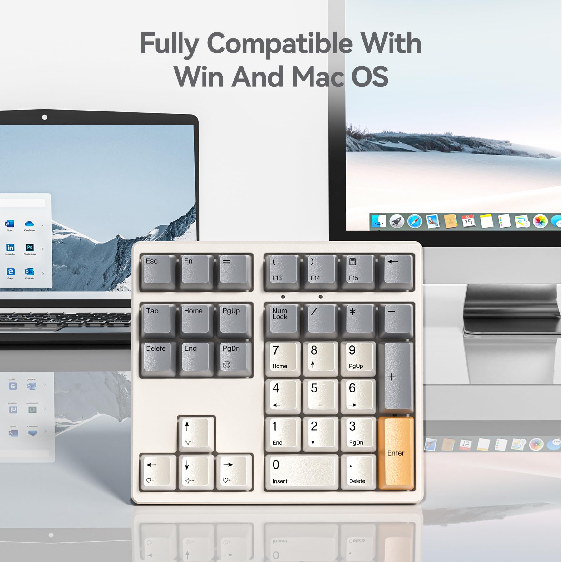 Kisnt KN34 Mechanical Number Pad, 34 Key Wired USB Numeric Keypad, Retro Beige, Hot Swappable PBT Keycaps for Laptop/PC