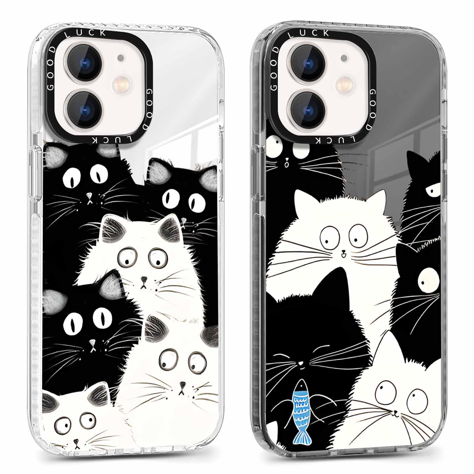Rumdey 2 Pack Clear Phone Case For Iphone 12 / Iphone 12 Pro 6.1 Inch, Cute Black Cat Aesthetic Pattern Design Protective Soft S