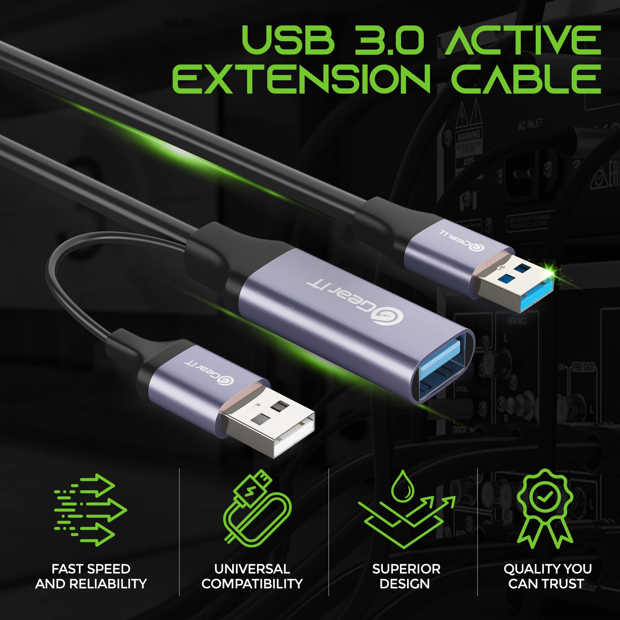Gearit Usb 3.0 Active Extension Cable (65 Feet) A Male To A Female Usb Repeater With Signal Booster For Oculus Rift, Quest Link,