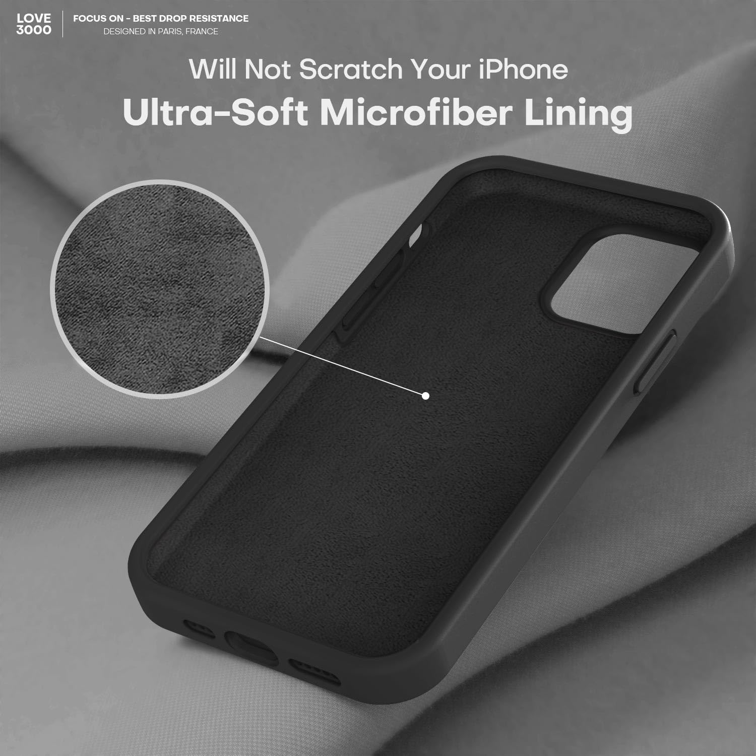 LOVE 3000 iPhone 12 Pro Max Liquid Silicone Full-Body Heavy Duty Protection Phone Case Black