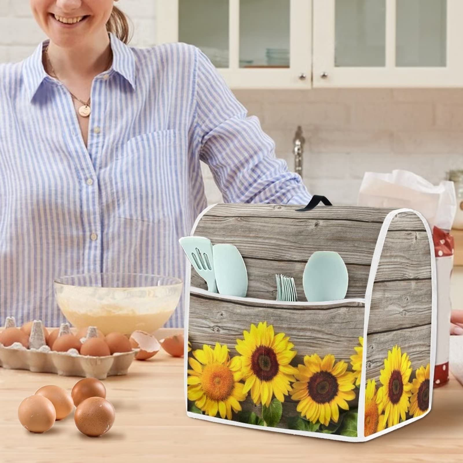 Huisefor Stand Mixer Cover Compatible With Kitchen Aid Mixer, Cute Sunflower Kitchen Appliance Dustproof Covers With Accessories