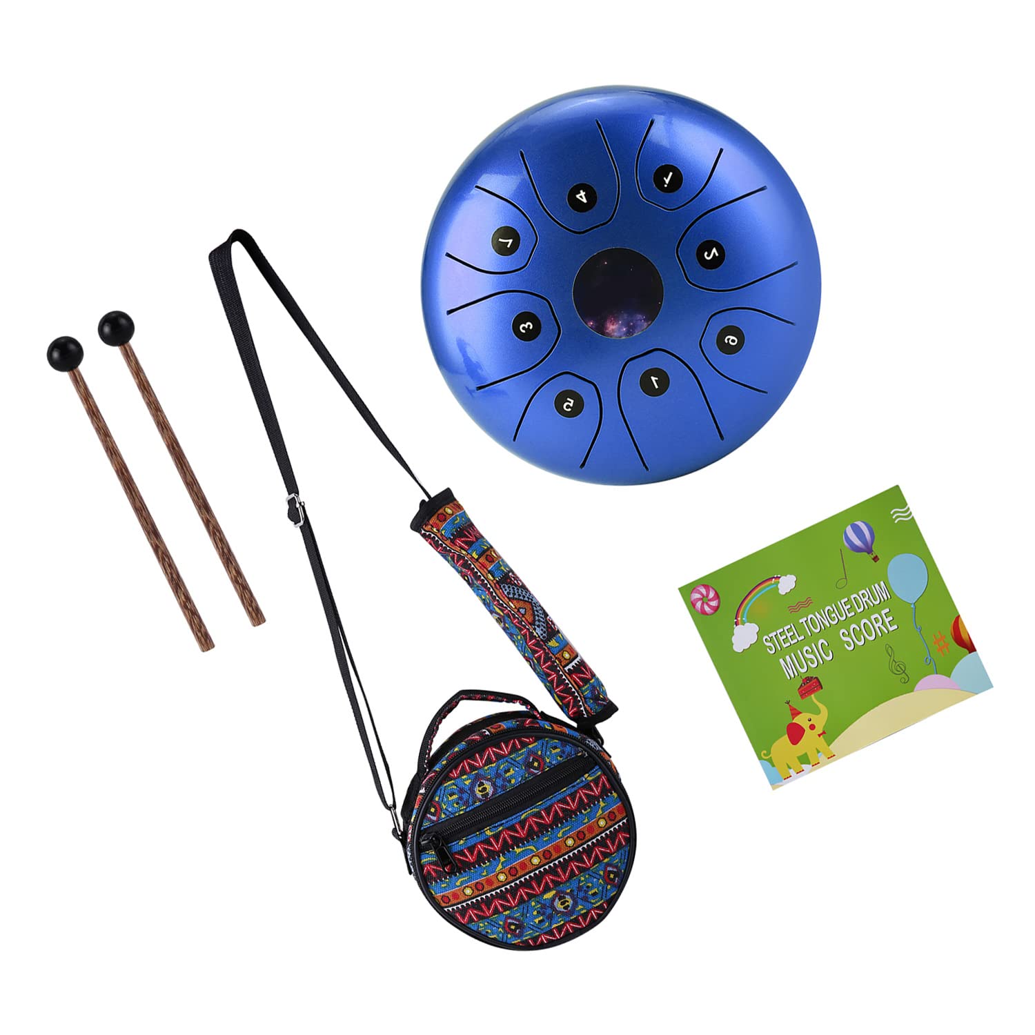 Honeytecs 5.5 Inches Mini Steel Tongue Drum 8 Notes CKey Handpan Drum Steel Pocket Drum Percussion Instrument with Mallets Carr
