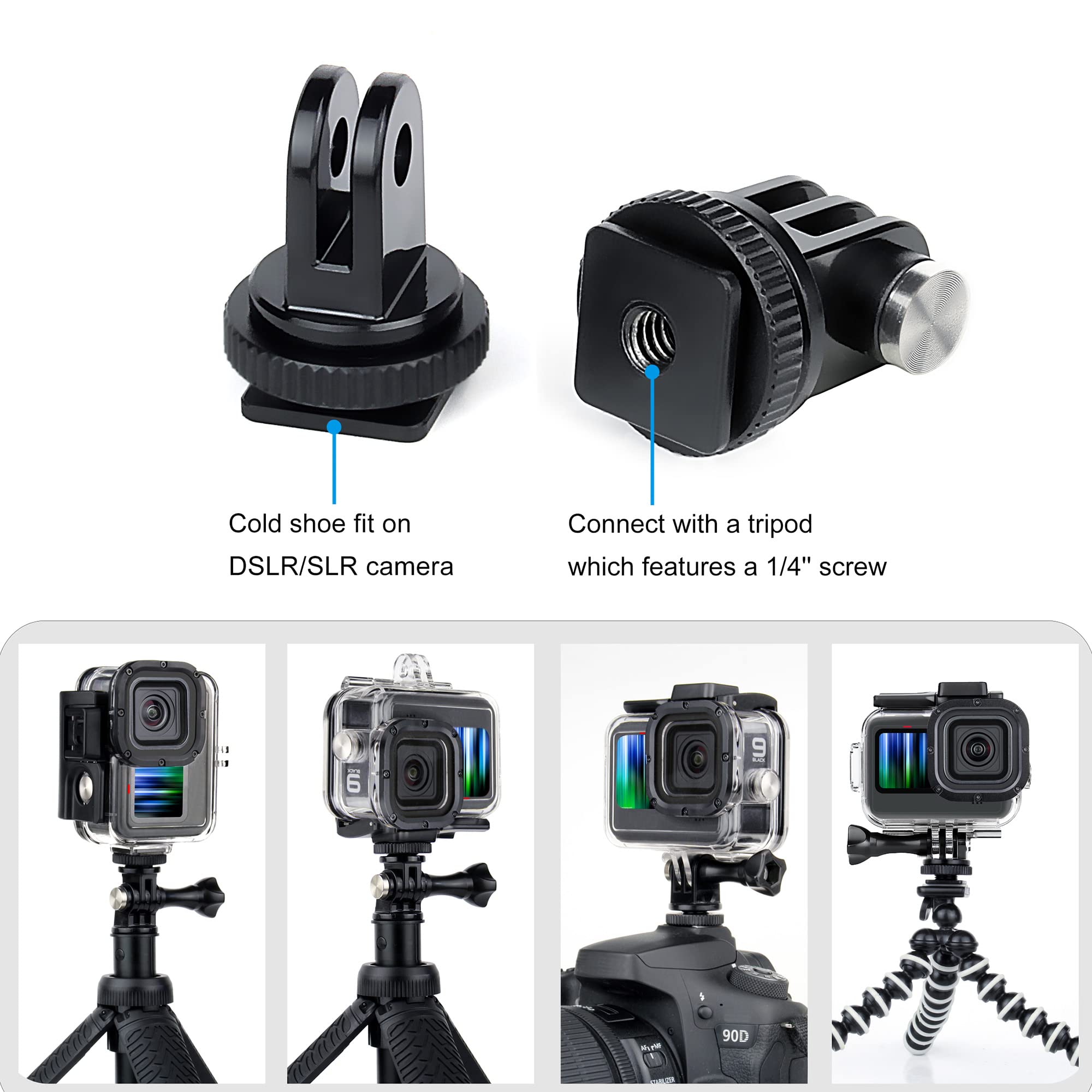 Gepuly 4 Pack Cold Shoe Mount Adapters,1/4' Thread Hole Cold Shoe Bracket,For Gopro Hero 13 12 11 10 9 8 7 6 5 4, Action Cameras Dslr Camera Cage Microphone Led Light Selfie Stick Monopod