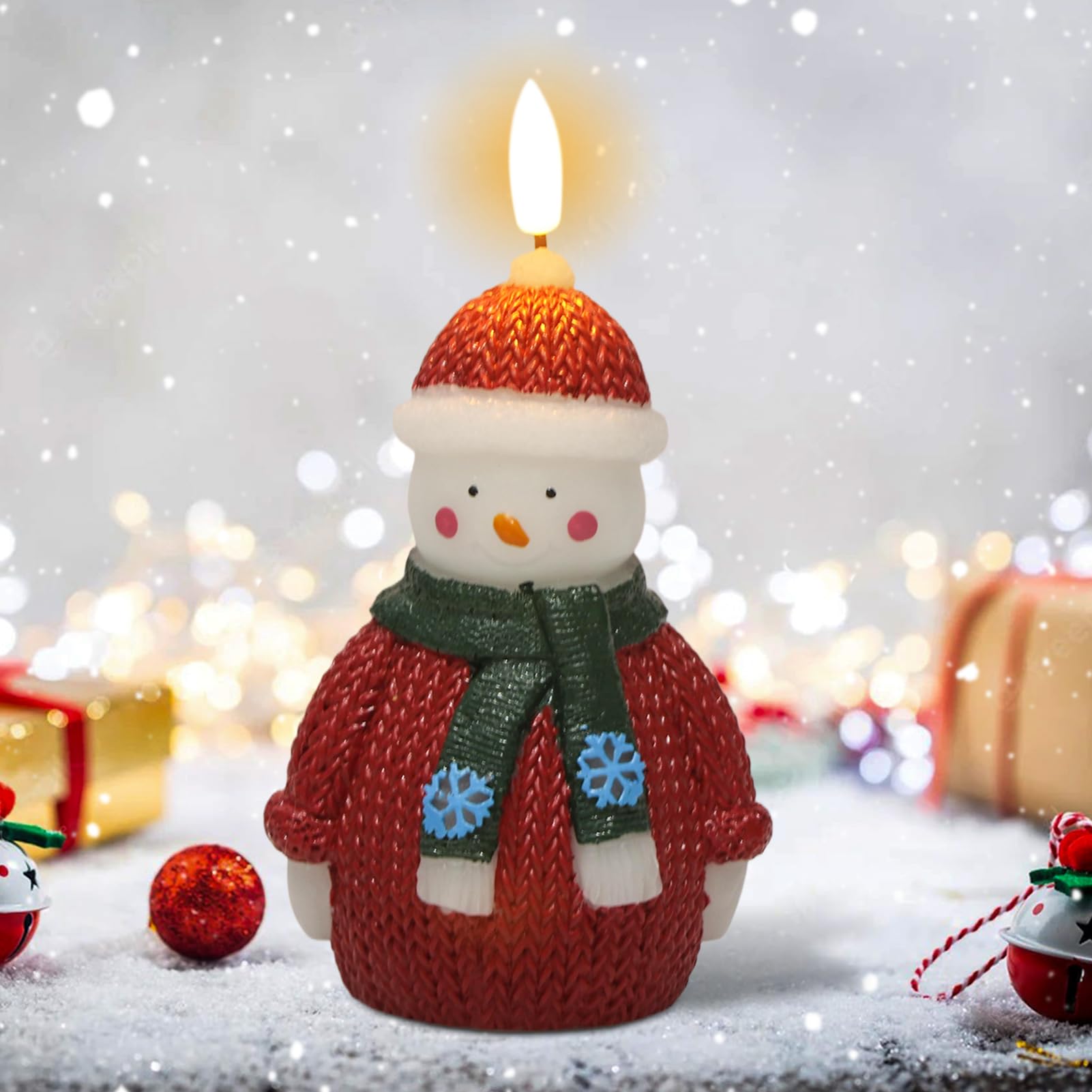 DRomance Snowman Flameless Flickering Candle Battery Operated with 6 Hour Timer Real Wax Hand-Painted LED Pillar Candle 3D Wick 