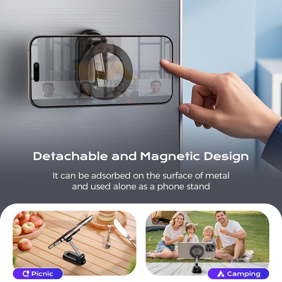 Magnetic Car Phone Holder,360 Rotation Strong Suction Car Phone Mount Detachable Vacuum Suction Phone Holder Foldable Cellphone