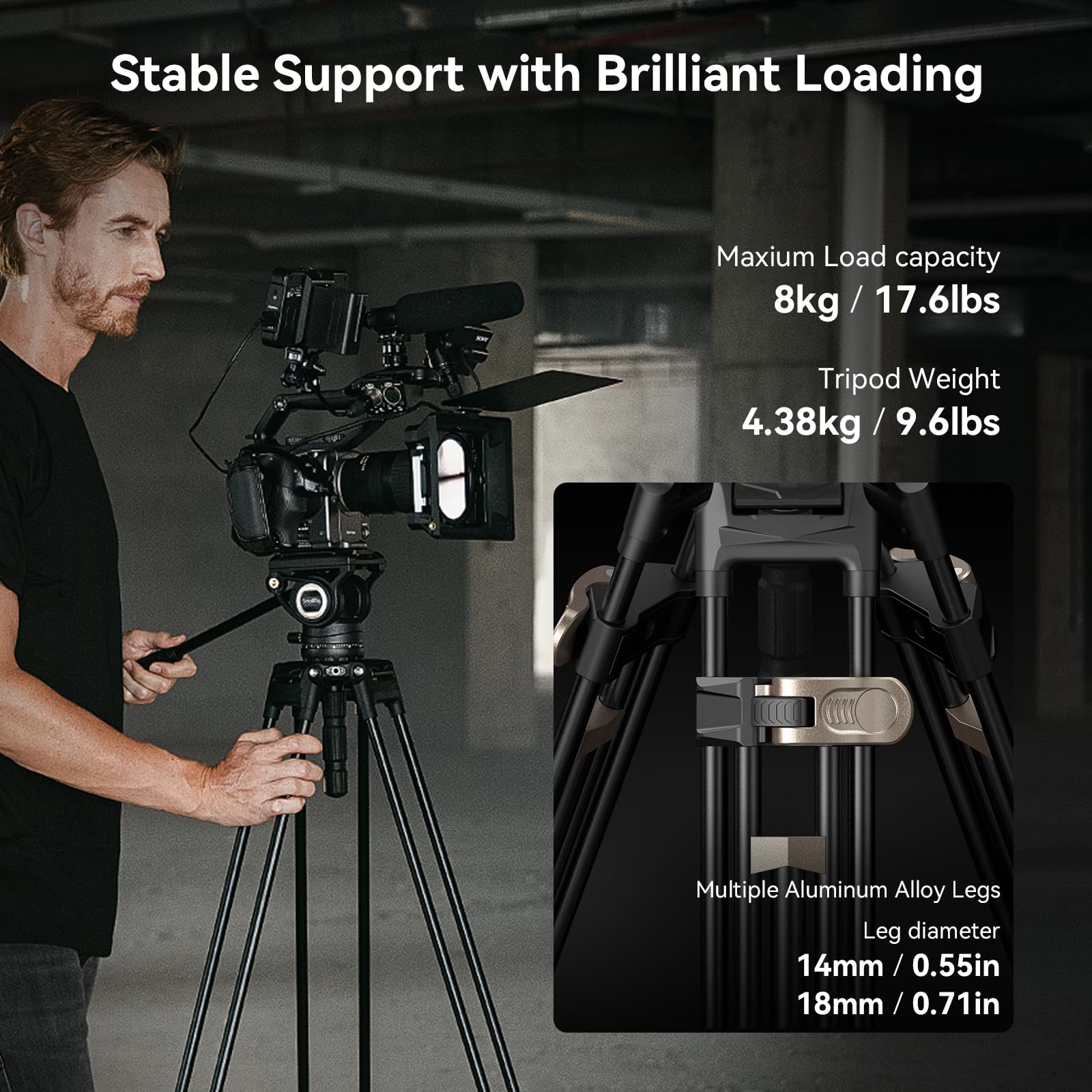 Smallrig Ad-80 Freeblazer Heavy-Duty Video Tripod System, 75  Tall, Fluid Head, One-Step Height Adjust, Dual-Mode Qr Plate, Load