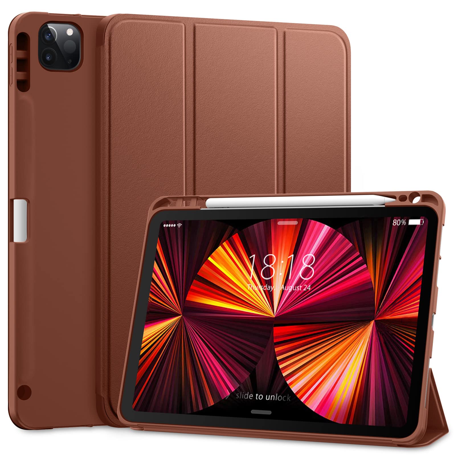 DTTO for iPad Pro 11 inch 4th/3rd/2nd/1st Generation 2022/2021/2020/2018 Case, Smart Slim Trifold Stand Soft TPU Back Cover with