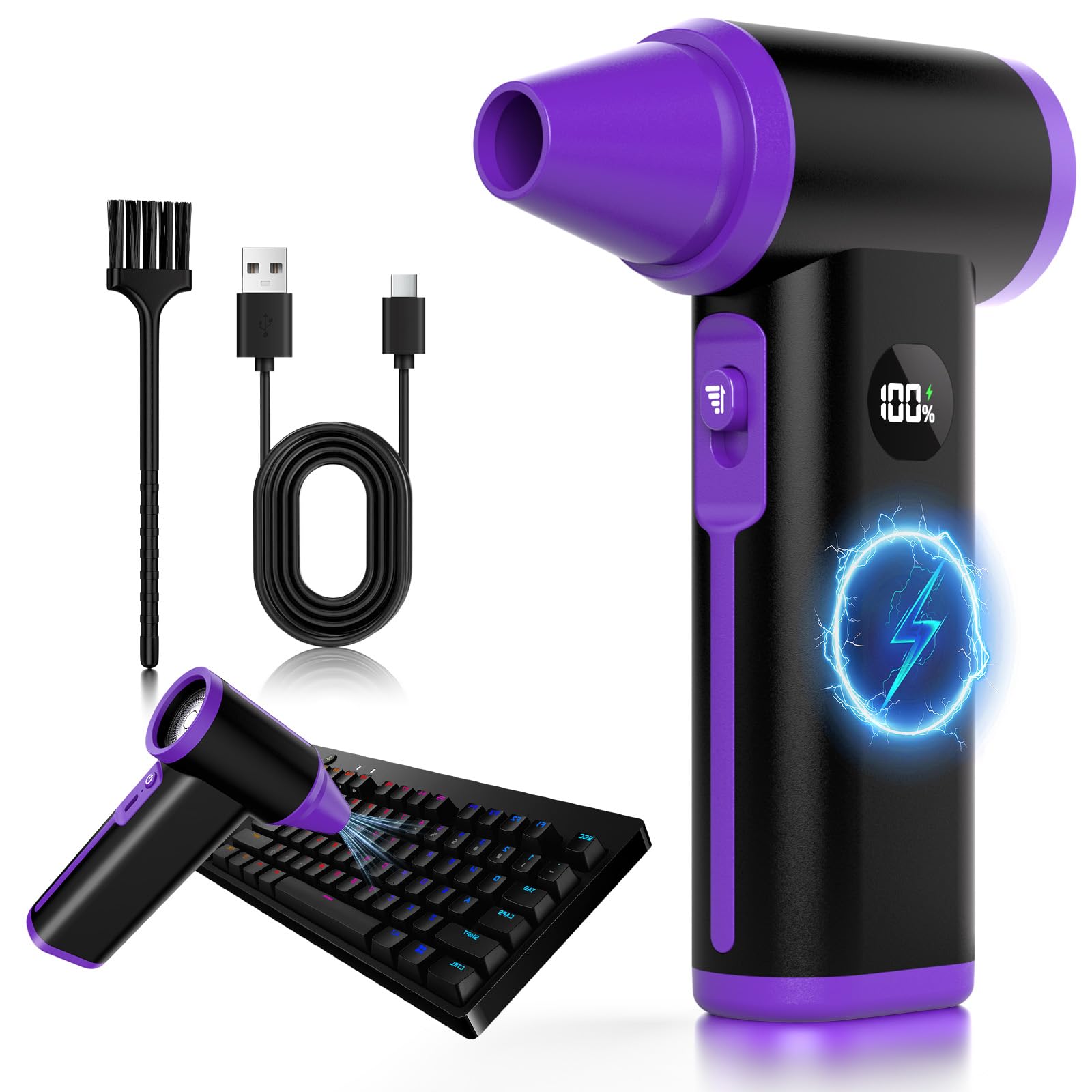 Godboat Keyboard Cleaner - 130000 RPM Electric Air Duster, 8-Gear Compressed Air Dusters, Rechargeable Handheld Blower, Portable