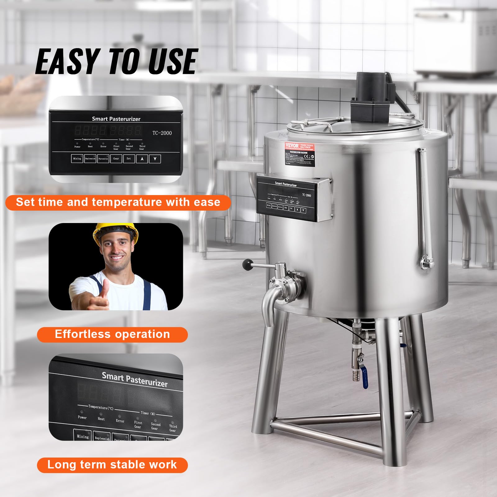 Vevor Milk Pasteurizer 30L, Commercial Milk Pasteurization Machine, Food Grade 304 Stainless Steel, Professional Pasteurization