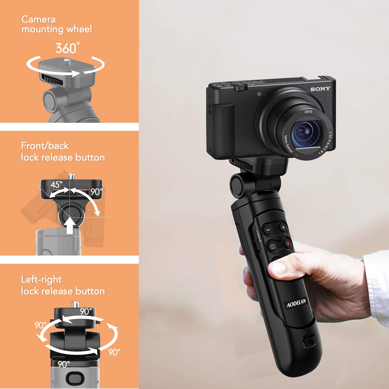 Aodelan Mini Shooting Grip And Tripod With Wireless Remote Shutter For Sony Zv-E10 Zv-1 A7Sm3 A7C A7Riv 9 7Riv 7Riii 7Iii Rx0Ii