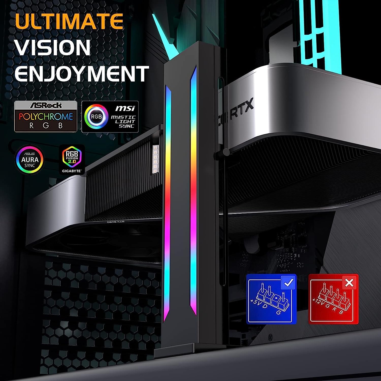 Uniontang Ds Black Rgb Graphics Card Gpu Support Bracket, Single Slot Cards, Support Video Card Holder Bracket With 5V 3Pin Argb