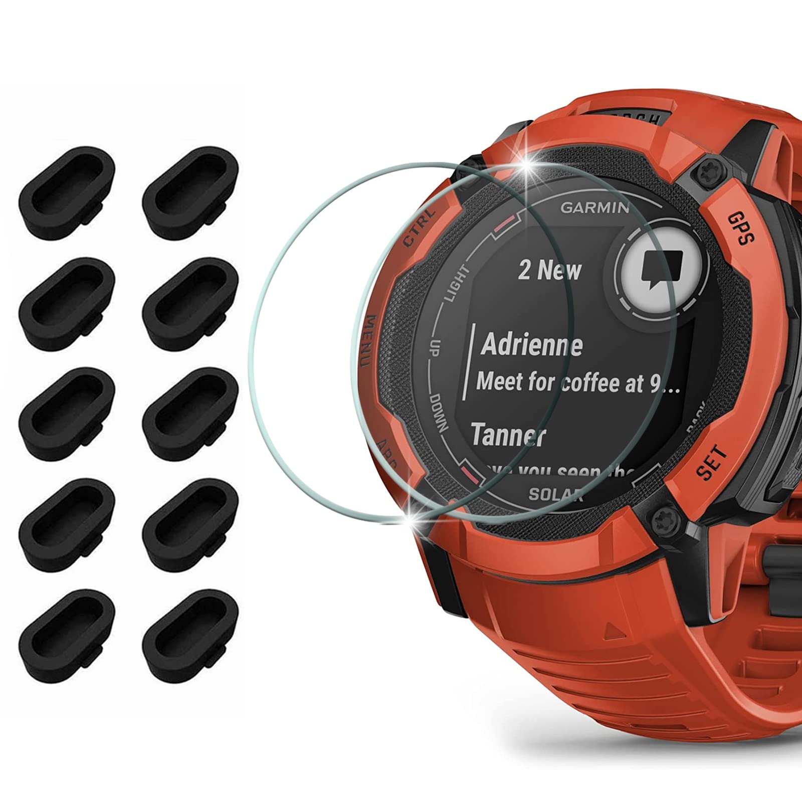 Miimall [10+2 Pack] Compatible For Garmin Instinct 2X Screen Protector And Charger Port Protector, Anti Dust Plugs + Anti Scratc