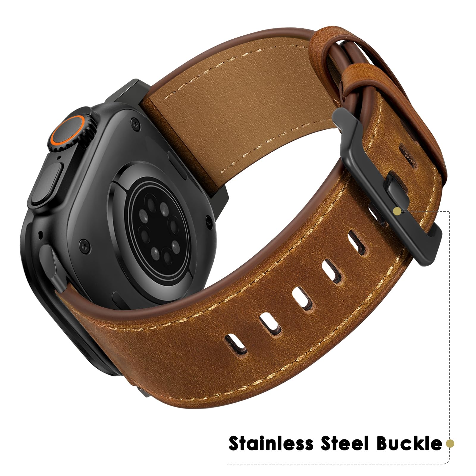 Uupwpokt Compatible With Apple Watch Band 42Mm 41Mm 40Mm 38Mm Men Women, Top Grain Genuine Leather Band Strap For Iwatch Series