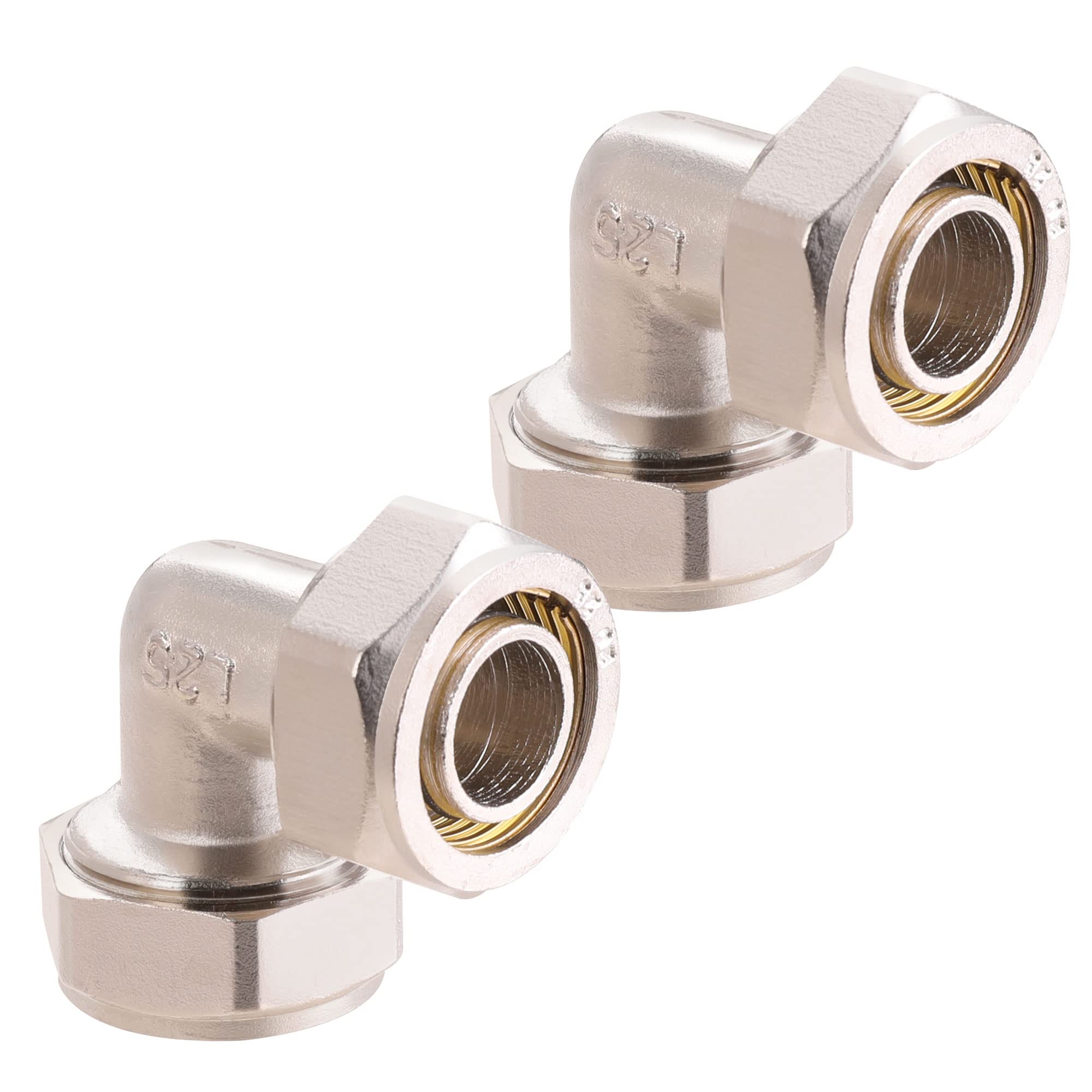 Ancimoon 2Pc 3/4 Elbow Air Piping Fittings, 3/4 Tubing X 3/4 Tubing, Brass Nickel Plated, 200Psi, Air Tubing Fittings For Shop G