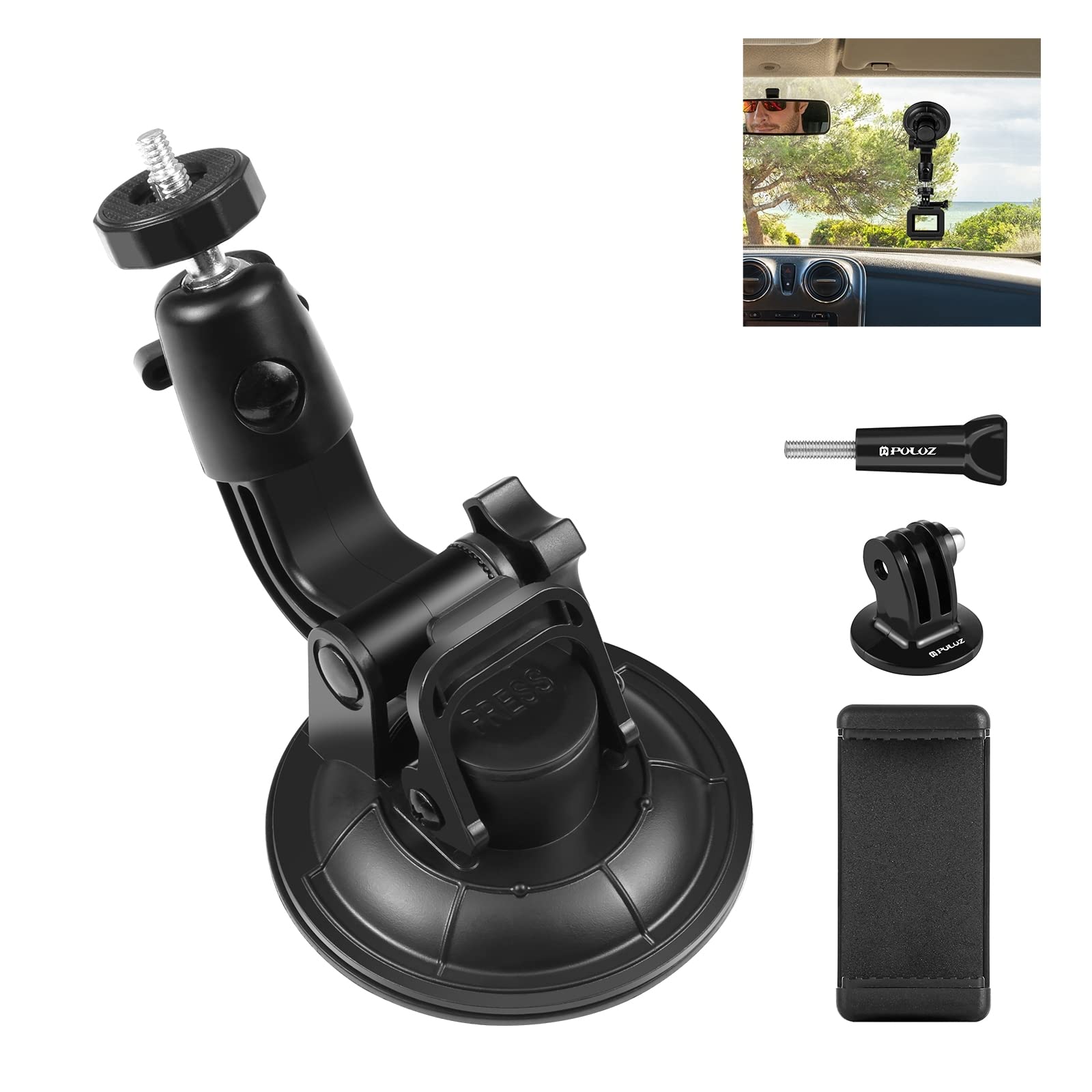 Puluz Car Suction Cup Mount For Gopro/Insta 360/Dji Osmo Action Camera Vehicle Window & Windshield Mount Holder Camera Mount Wit
