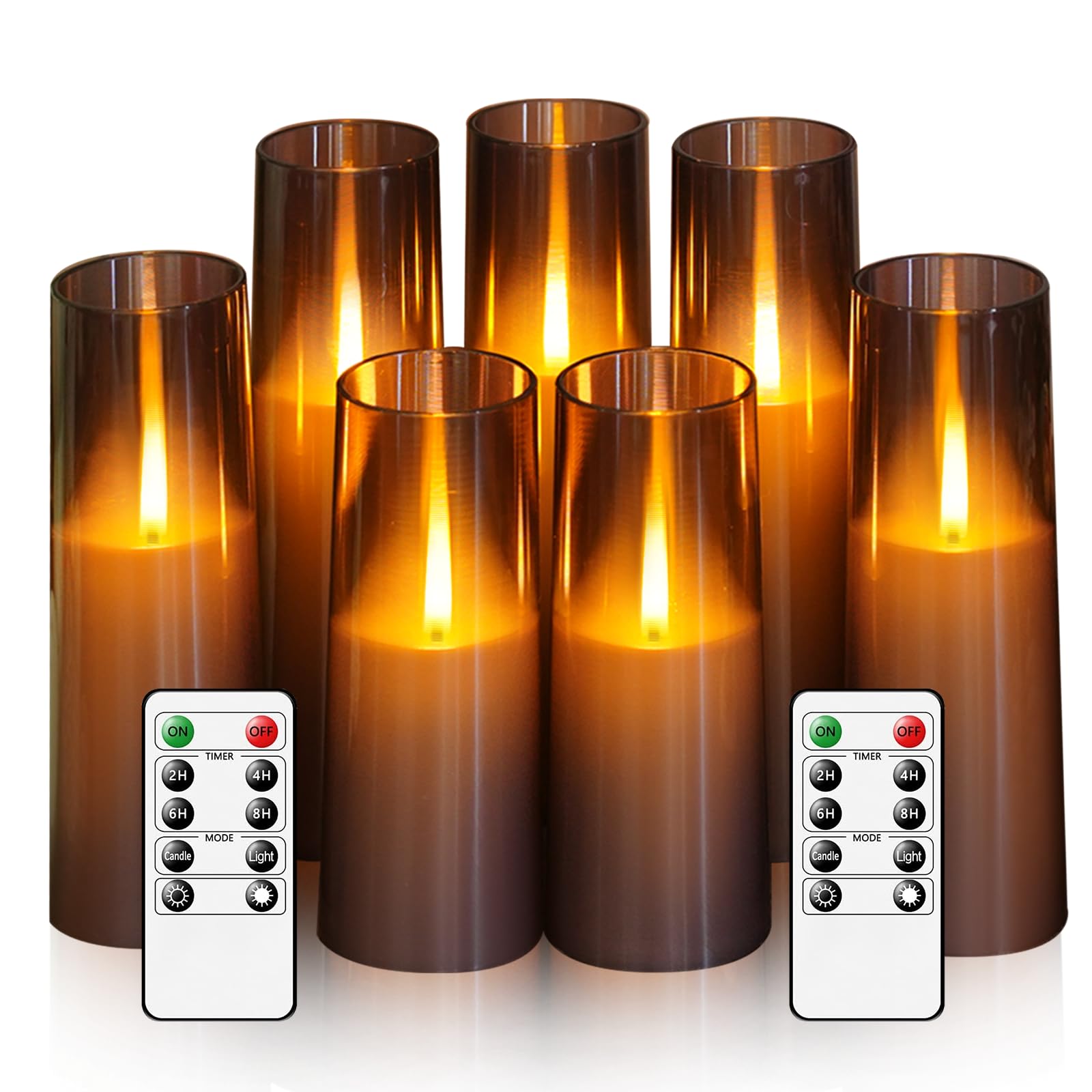 Kakoya Realistic Flickering Flame Electric Pillar Candles, 7Pcs Battery Operated With Remote Timer, Ideal For Home Decor, Christ