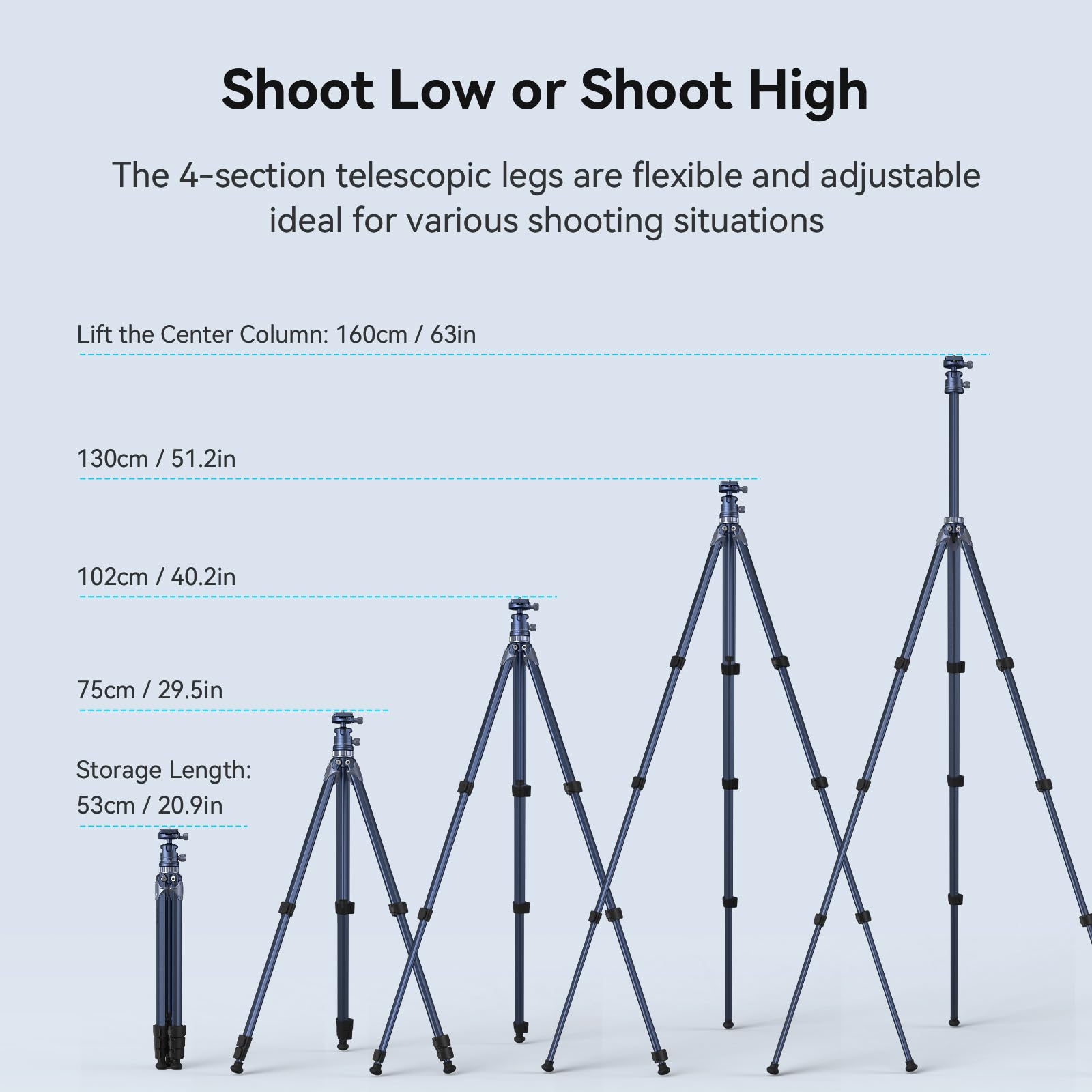 Smallrig Ap-02 Lightweight Travel Tripod, 63 Camera Tripod With Compact Unconventional Center Column, 360 Ball Head, Qr Plate, T