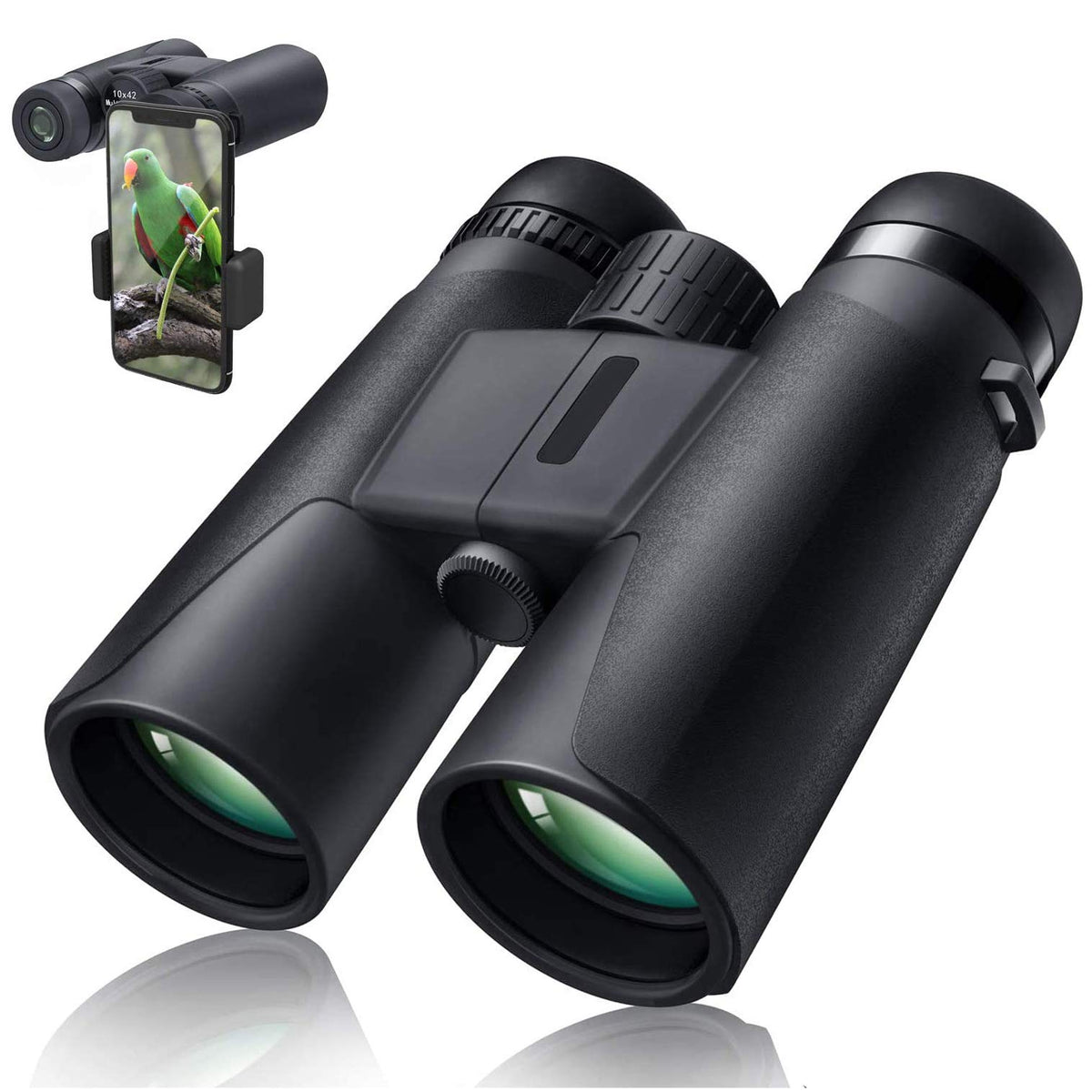 10X42 Professional Binoculars With Smartphone Adapter, Compact Waterproof Low Night Vision Binoculars For Adult Birds Watching H