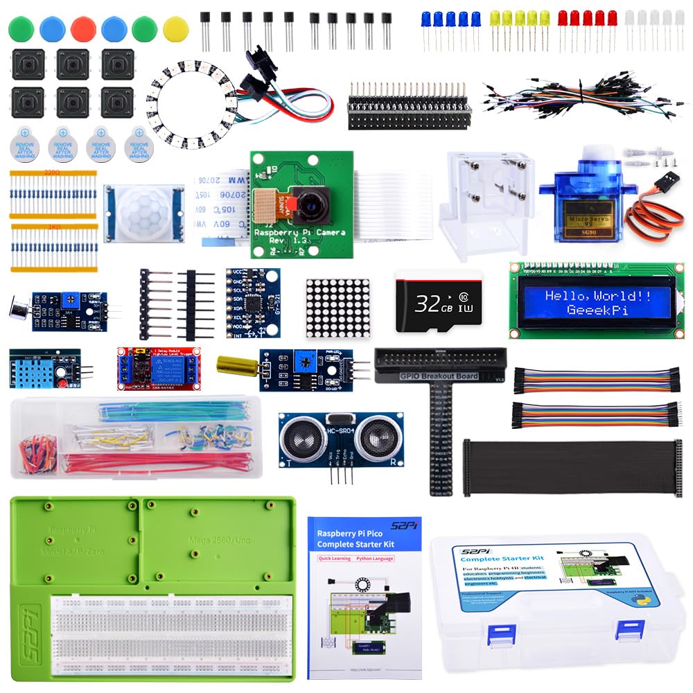 Geeekpi Complete Starter Kit For Raspberry Pi 4B, Python C Java Scratch Code, With 100 Page Tutorial, 16 Projects, 68 Items, Abs