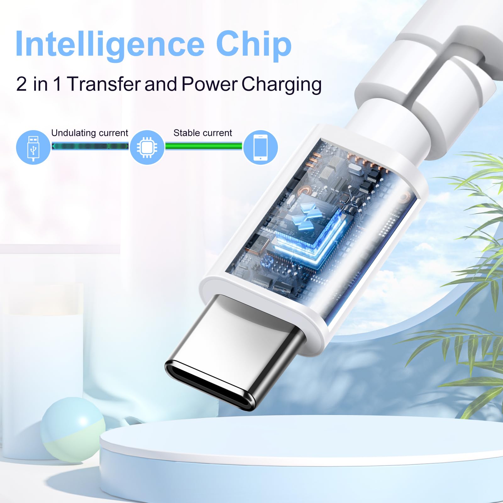 Aolcev Usb C Cable 66W 2 In 1 Multi Usb To Usb C Fast Charging Cable 6.6Ft/2M Long Beaded Phone Charger Pearl Usb Type C Charger