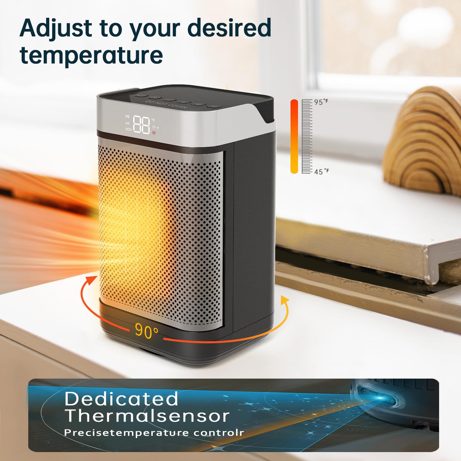 Feculs Space Heater Indoor, 1500W Space Heaters For Indoor Use With Remote, Office Heater With Thermostat, Quiet Heater With 12H