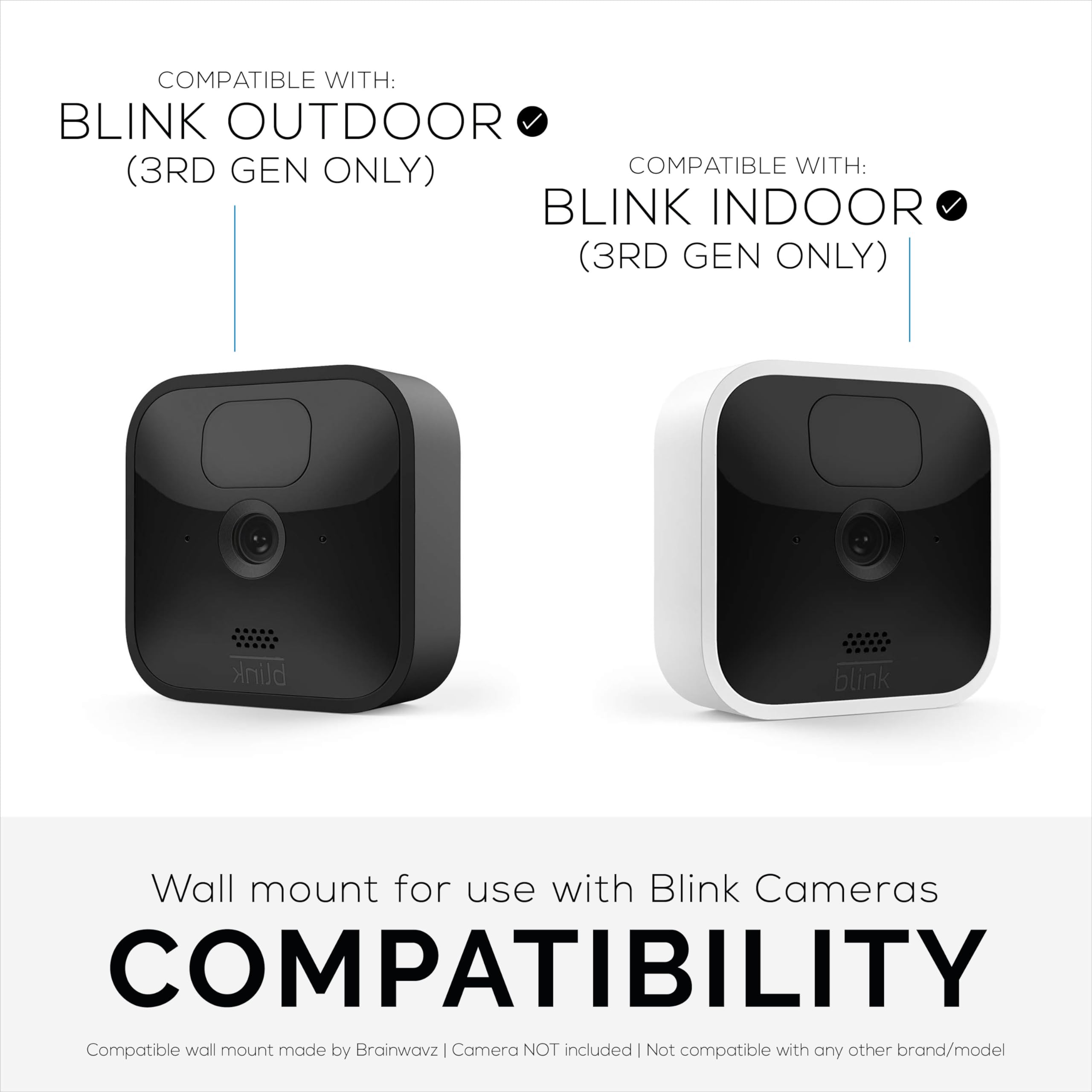 Brainwavz Adhesive Blink Outdoor Indoor Camera Mount (3Rd Gen), 2 Pack Holder, No Hassle Installation, No Screws, No Mess Bracke
