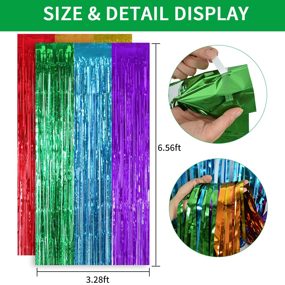 Toniful 2Pcs Rainbow Door Streamers,Rainbow Party Photo Booth Backdrop Metallic Streamers Rainbow Foil Fringe Curtains For Birth