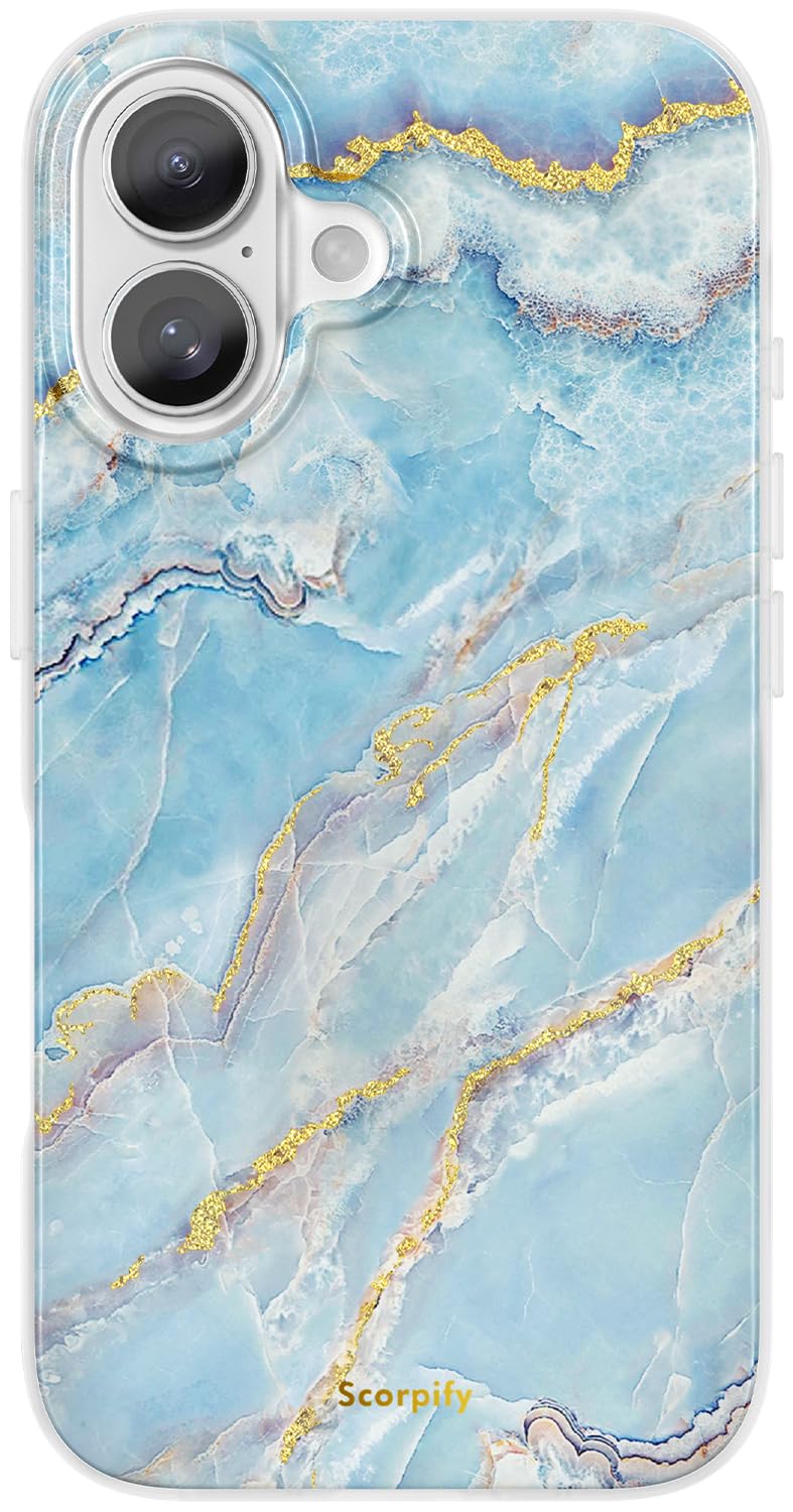 Scorpify Compatible With Iphone 16 Plus Case With Icelandic Blue Marble Design, Cute Magnetic Phone Cover For Women Girls And Me